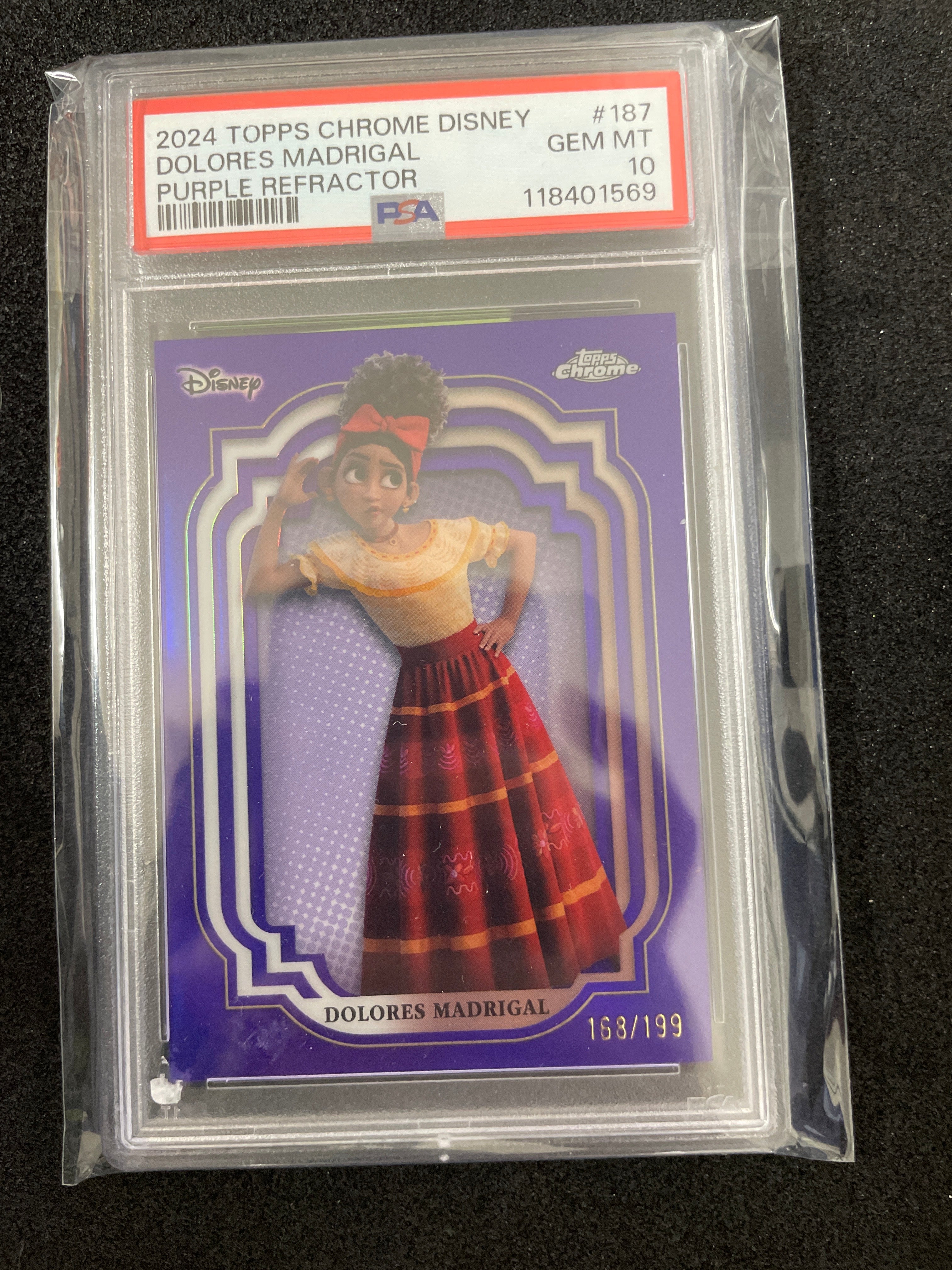 2024 Topps Chrome Disney Dolores Madrigal Purple Refractor Gem Mint PSA 10 /199