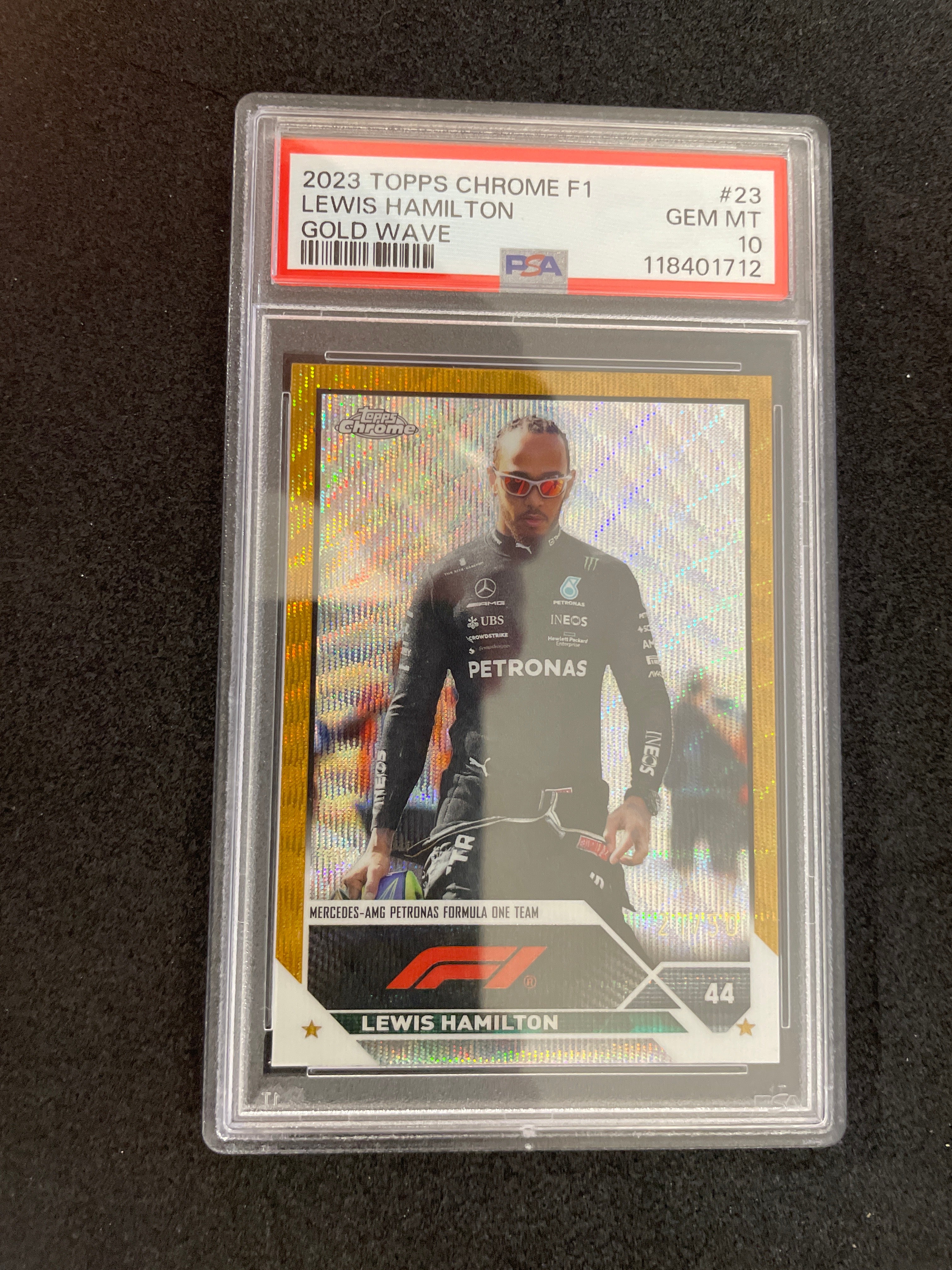 2023 Topps chrome F1 Lewis Hamilton Gold Wave GEM MINT PSA 10 /50