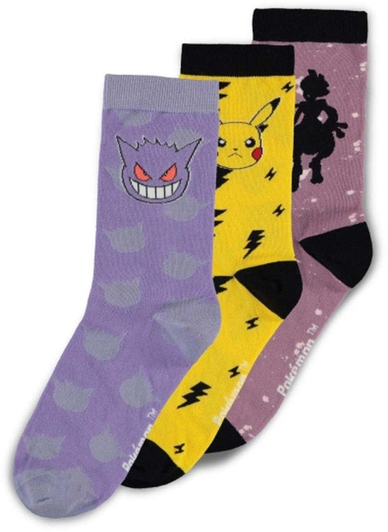 Pokémon - Pikachu, Gengar and Mewtwo Crew (3 Pack) Sokken - 39/42 - Multicolours