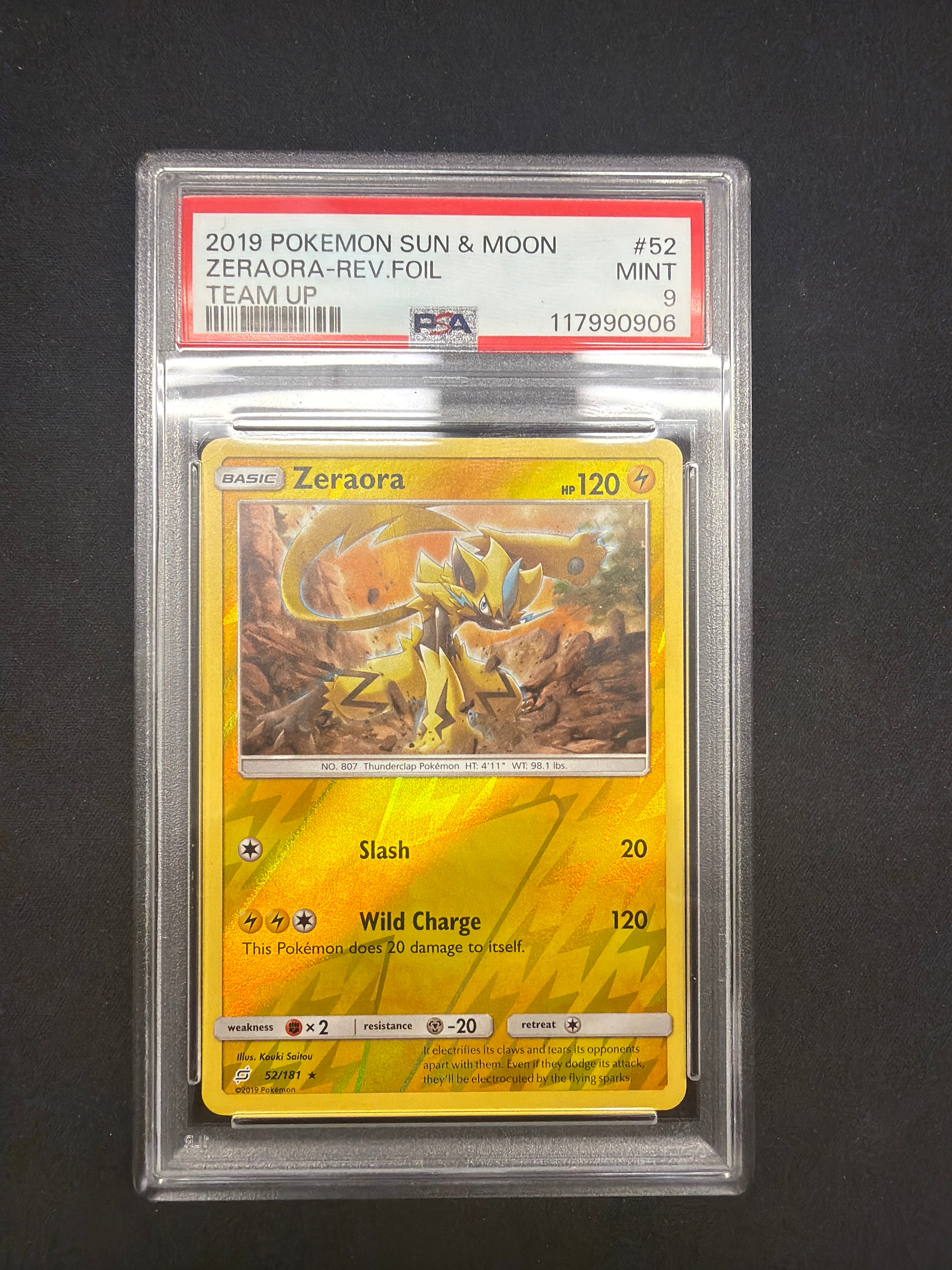 2019 Pokémon Sun & Moon Zeraora-Rev.Foil Team Up PSA MINT 9
