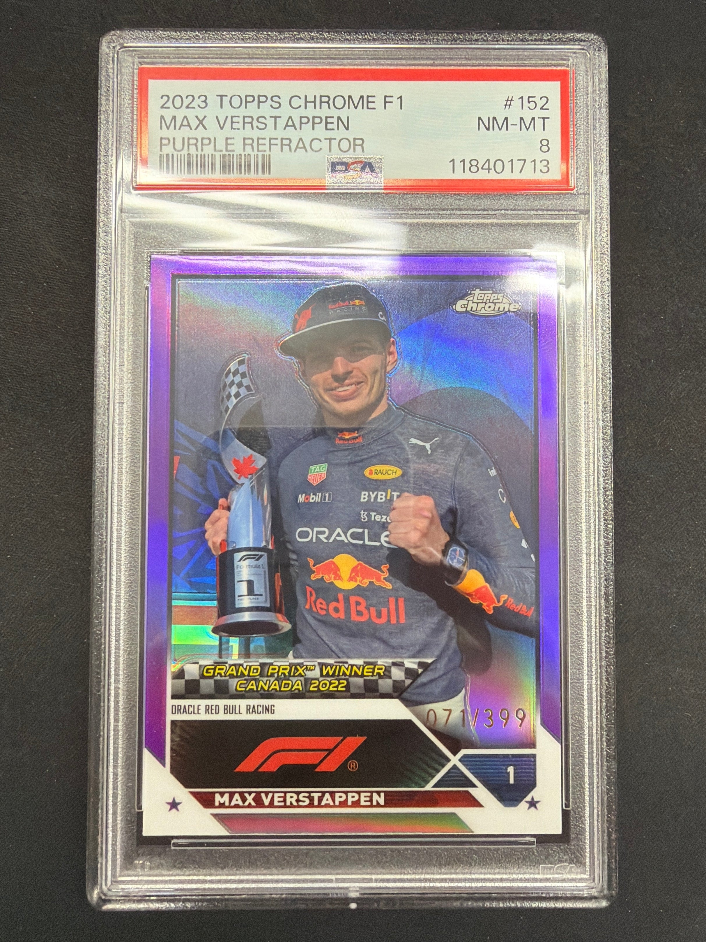 2023 Topps Chrome F1 Max Verstappen Purple Refractor PSA NM-MT 8