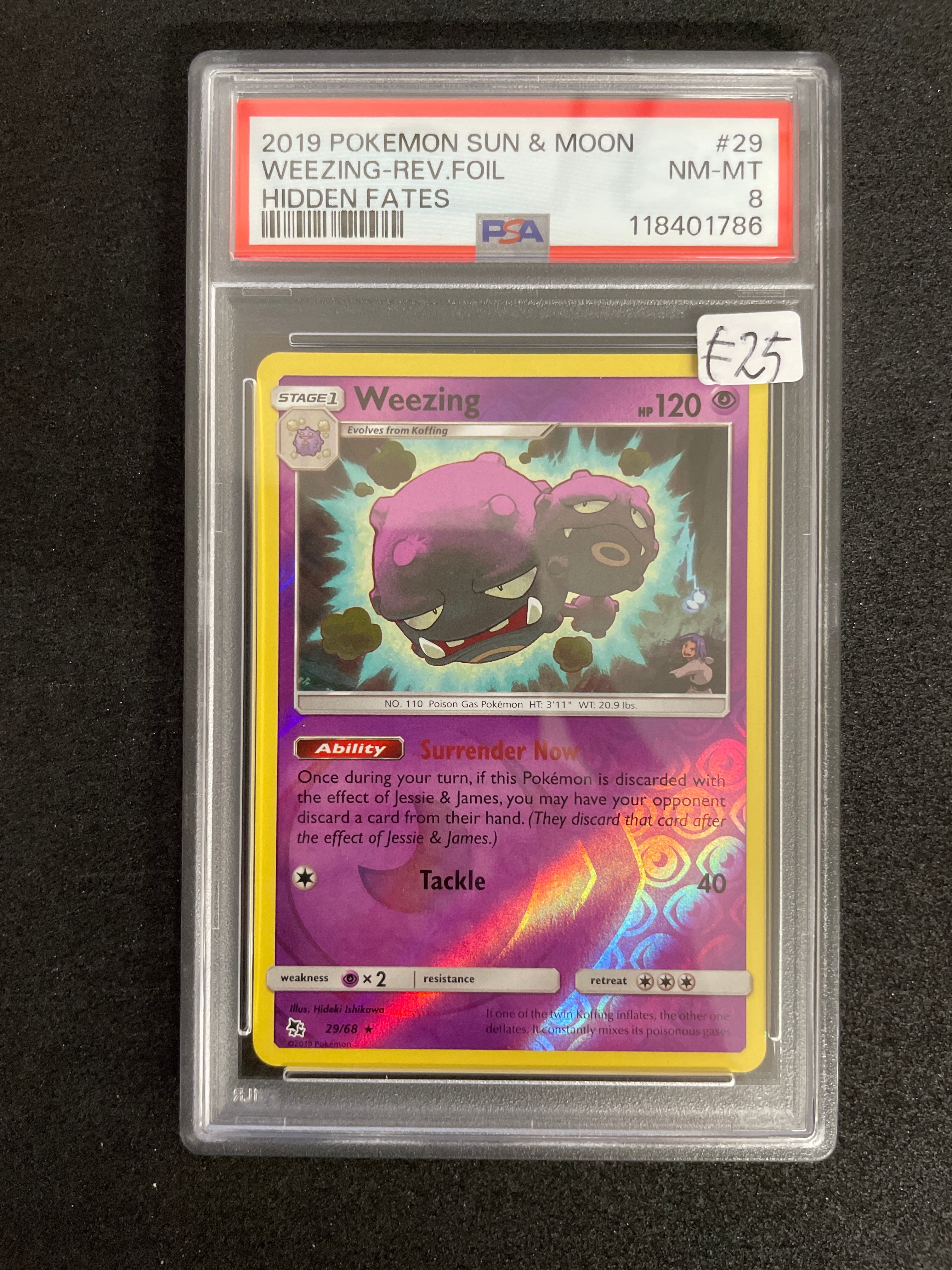 2019 Pokémon Sun & Moon Weezing Reverse Holo Hidden Fates PSA 8