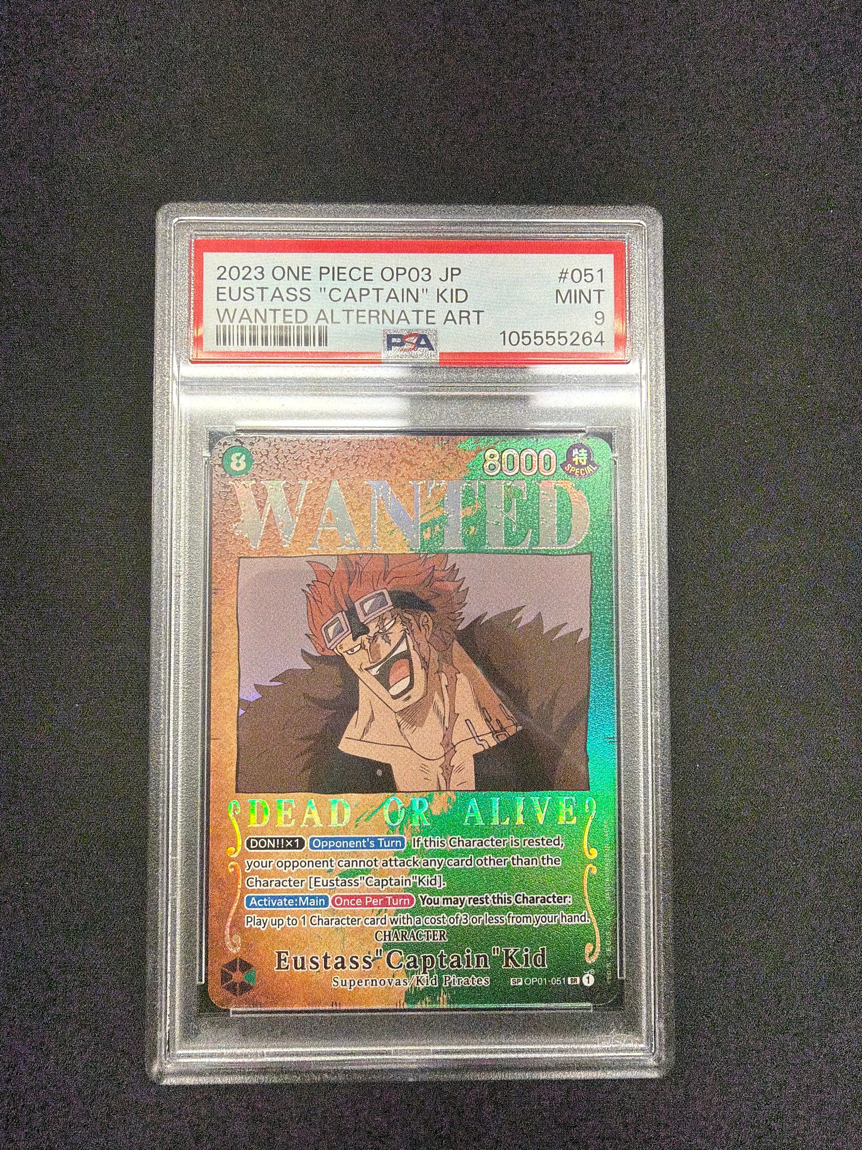 2023 One Piece OP03 JP Eustass “Captain” Kid Wanted Alternative Art PSA MINT 9