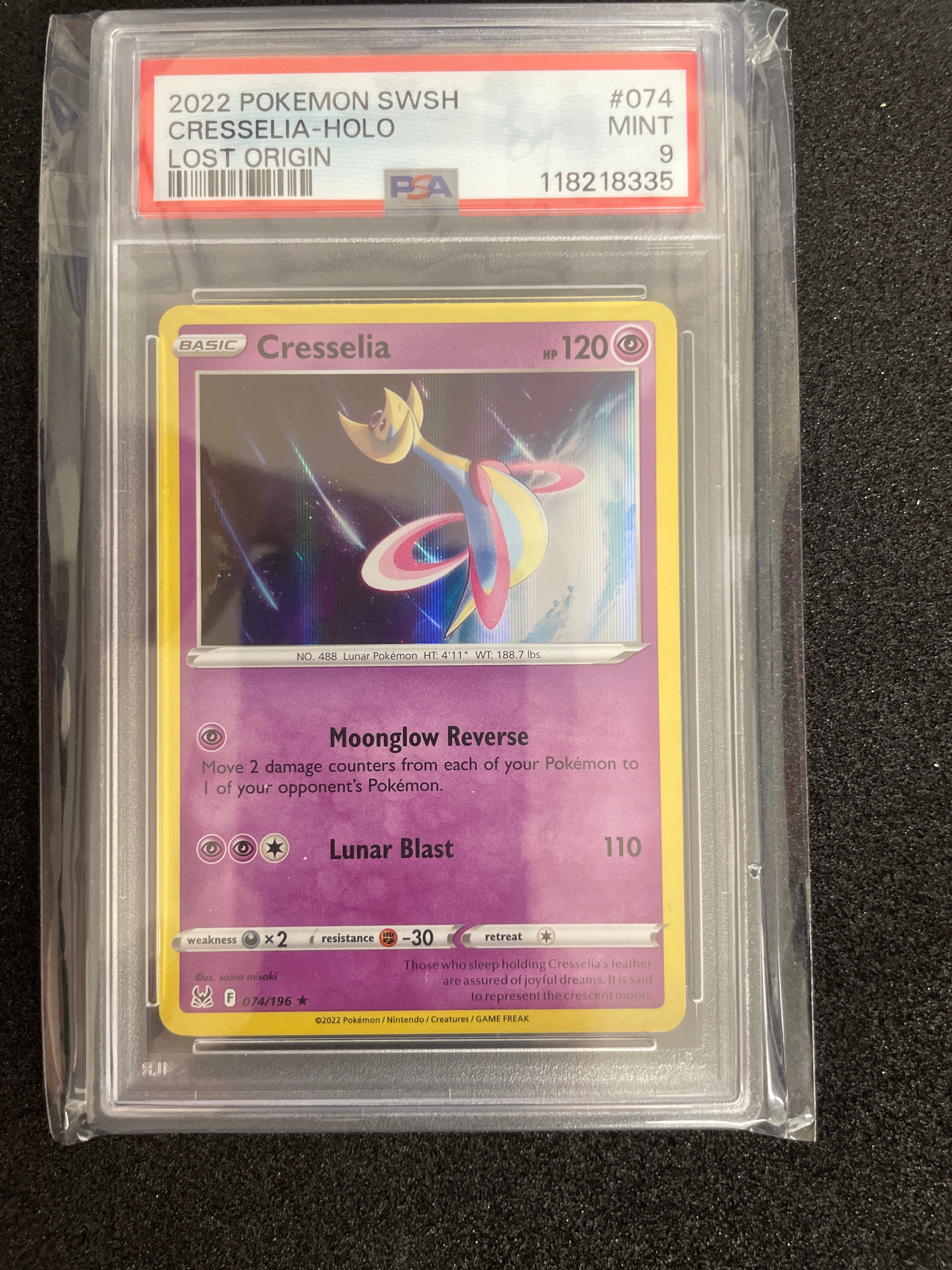 2022 Pokemon SWSH Cresselia-Holo Lost Origin Mint PSA 9
