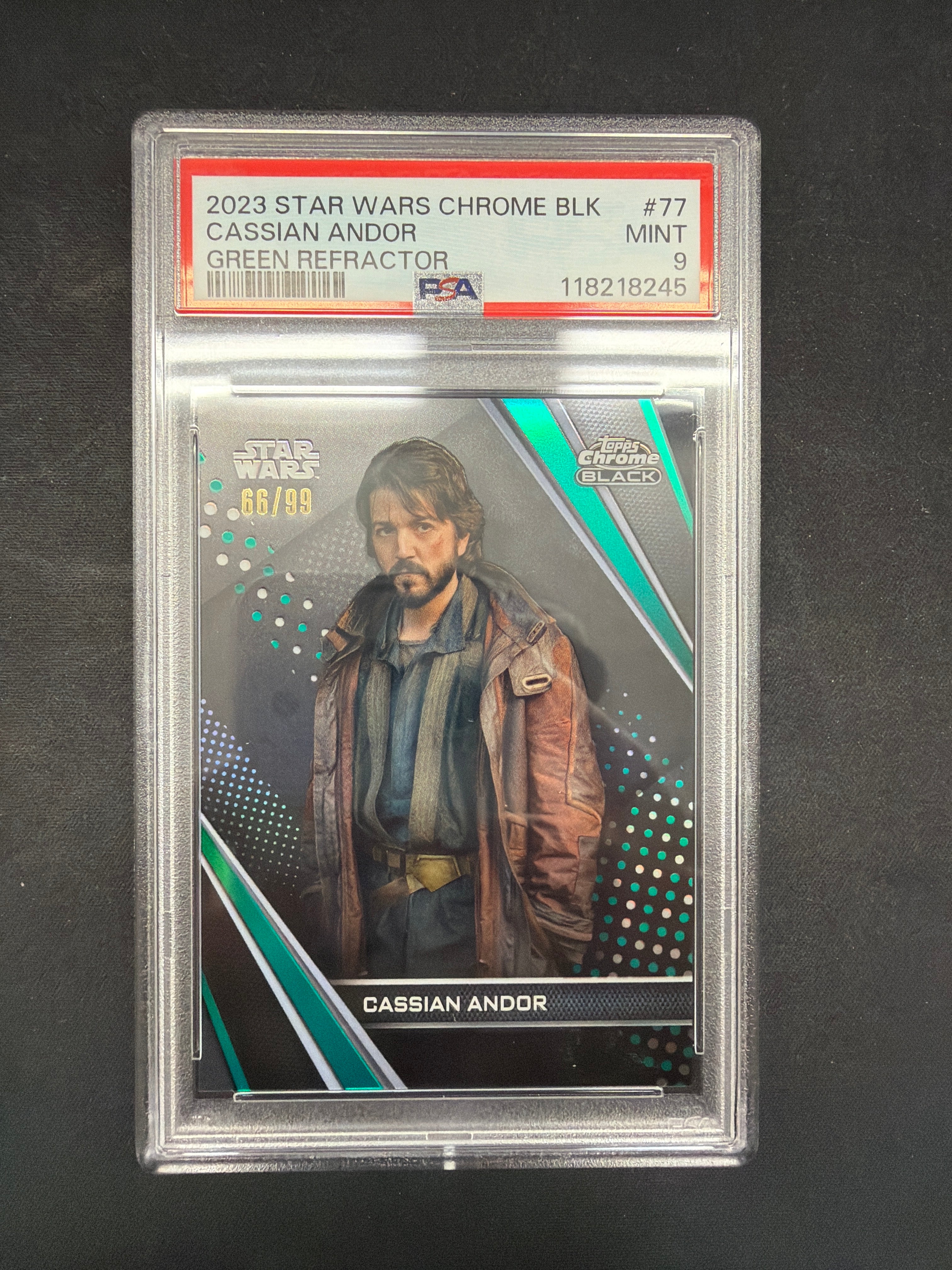 2023 Star Wars Chrome Blk Acadian Andor Green Refractor PSA Mint 9