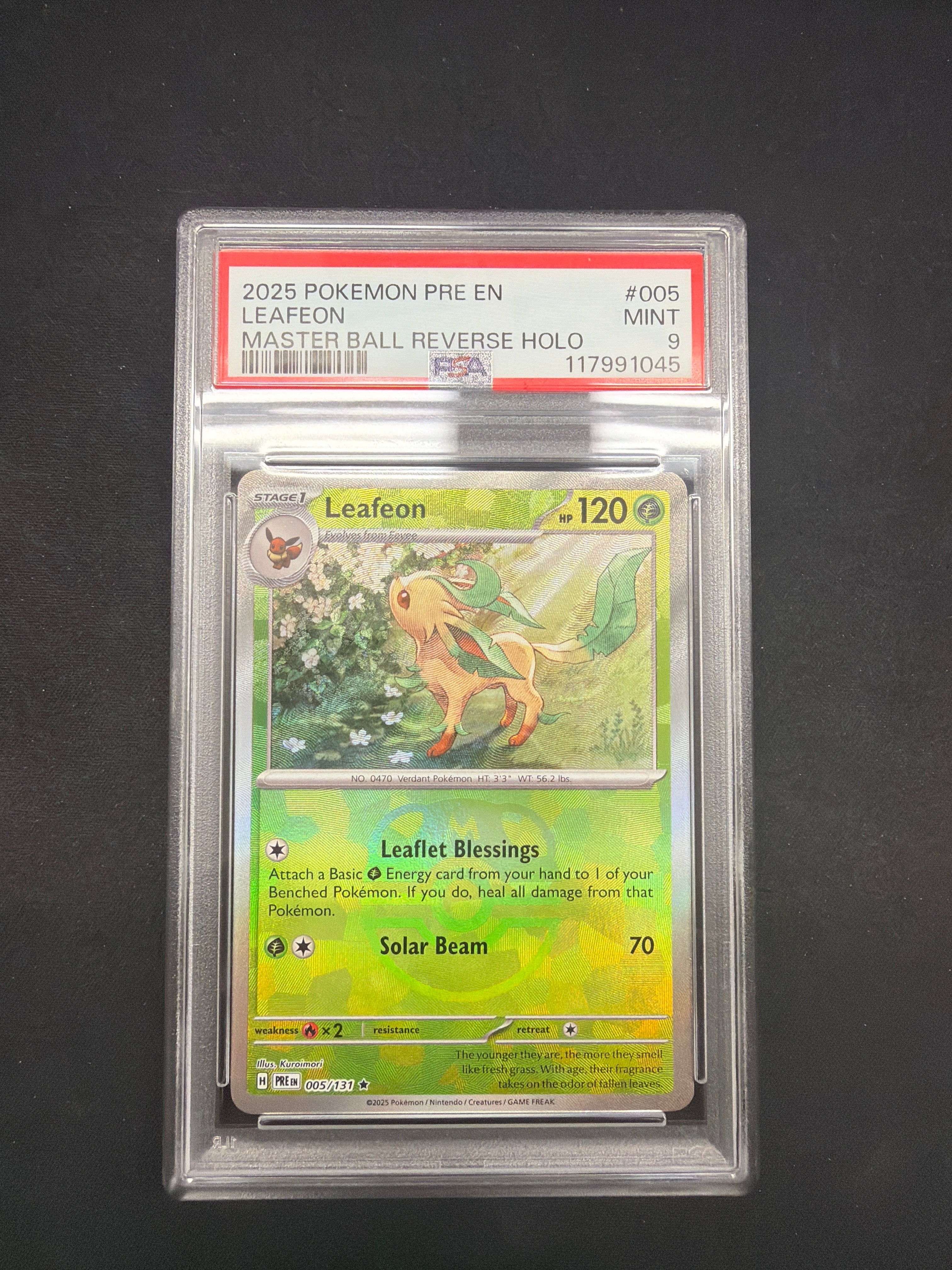 2025 Pokémon Pre EN Leafeon Master Ball Reverse Holo PSA Mint 9