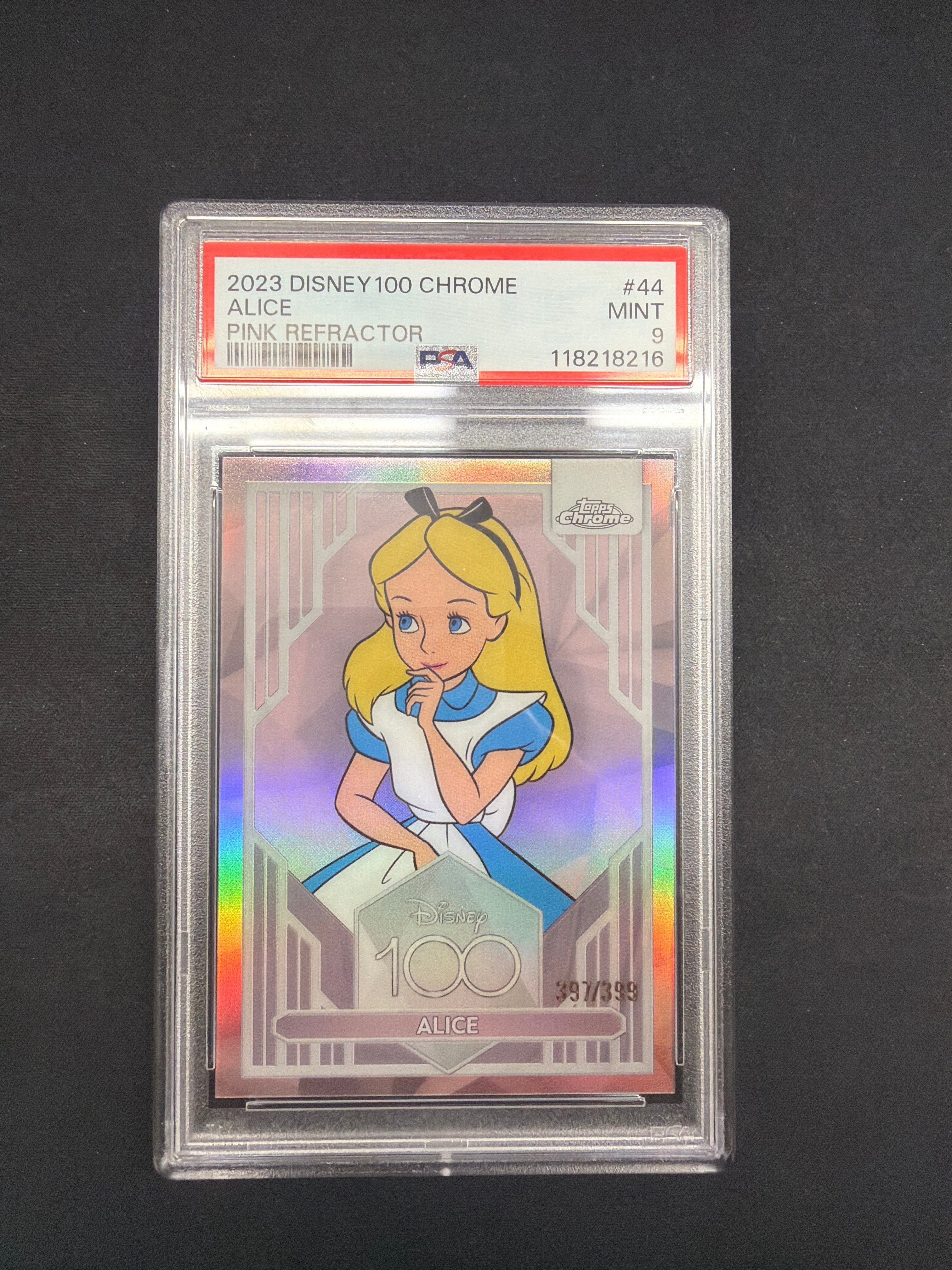 2023 Disney 100 Chrome Alice Pink Refractor PSA MINT 9 /399