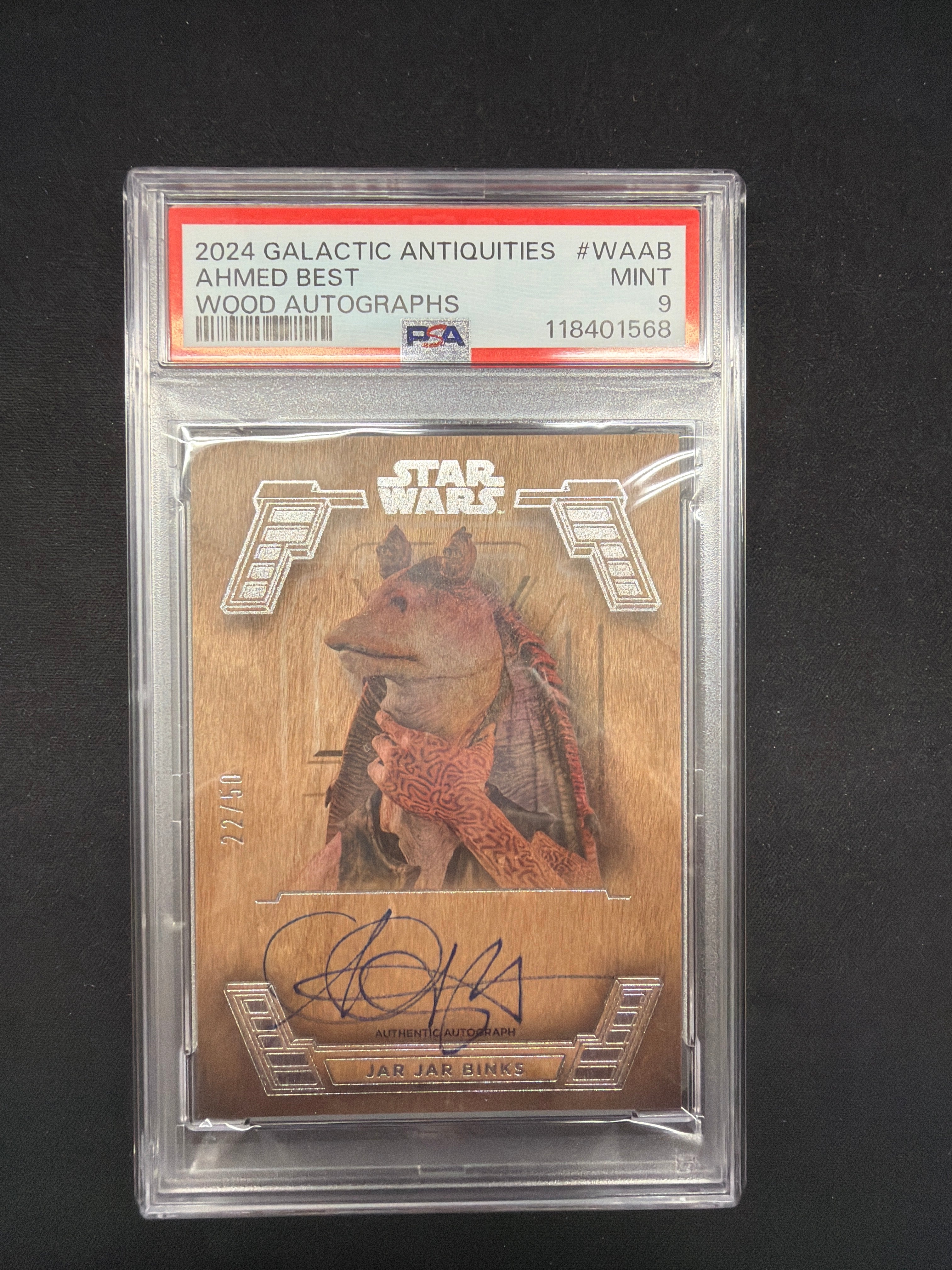 2024 Galactic Antiquities Ahmed Best Wood Autographs PSA MINT 9 /50
