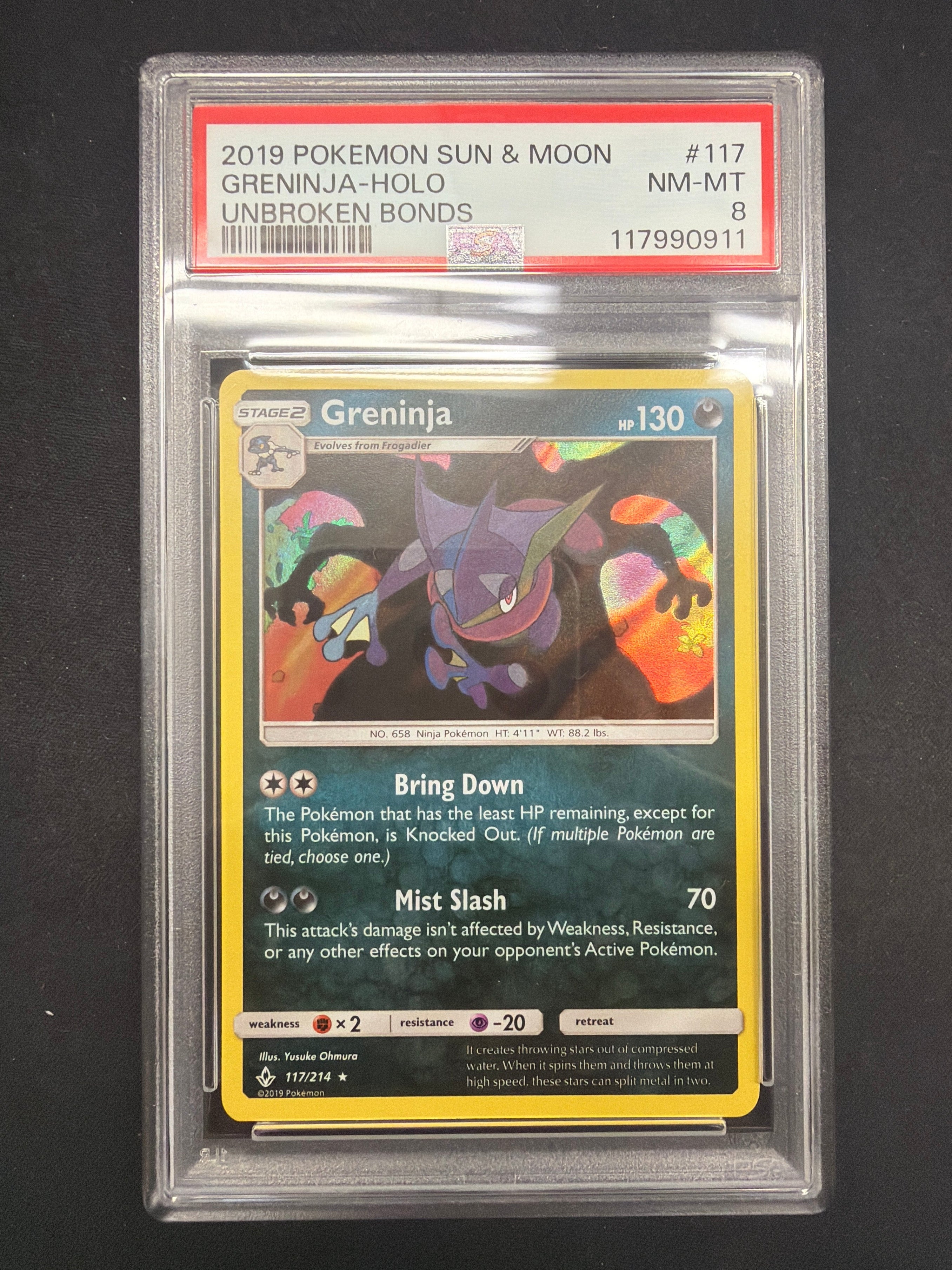 2019 Pokémon Sun & Moon Greninja-Holo Unbroken Bonds PSA NM-MT 8
