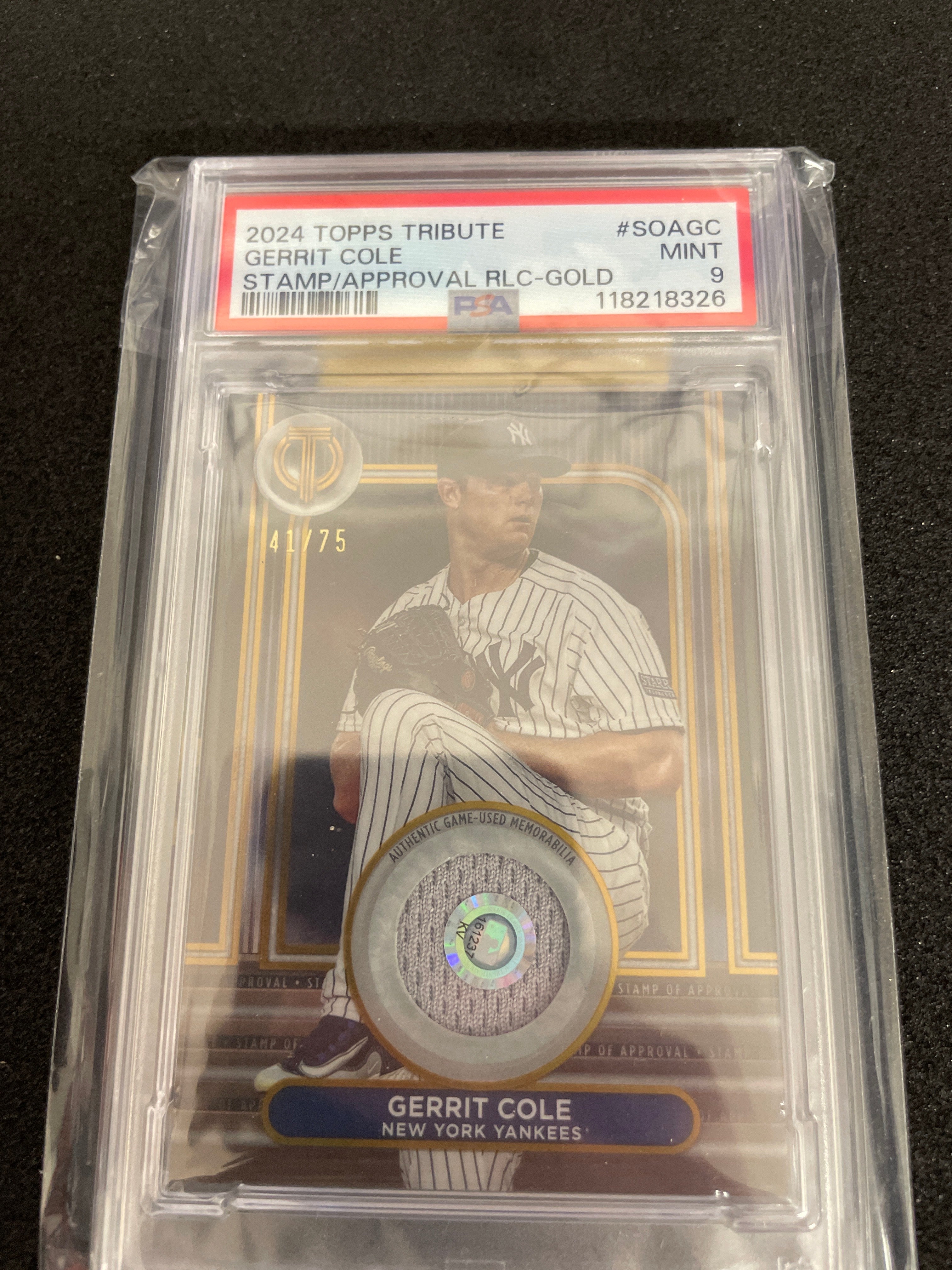 2024 Topps Tribute Gerrit Cole Stamp/Approval Rlc-Gold Mint PSA 9