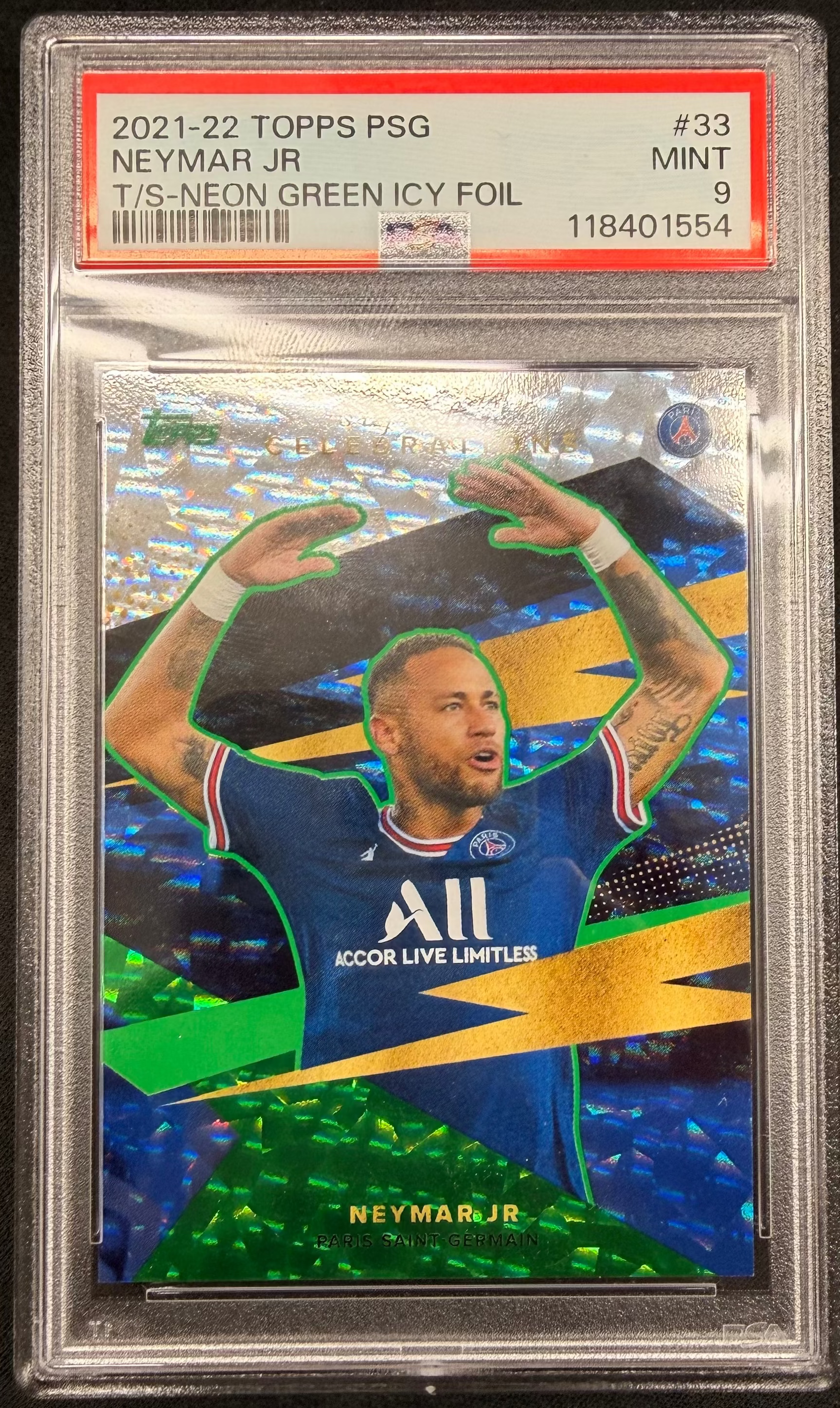 2021-22 Topps PSG Neymar JR Green Icy Foil PSA Mint 9 /199