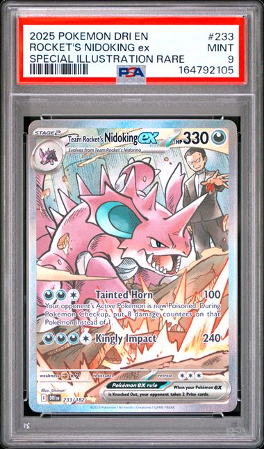 2025 POKEMON DRI EN-DESTINED RIVALS #233 ROCKET'S NIDOKING EX SPECIAL ILLUSTRATION RARE PSA 9