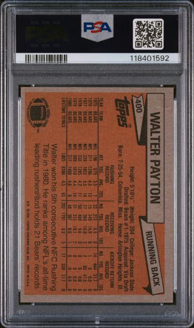 1981 TOPPS #400 WALTER PAYTON