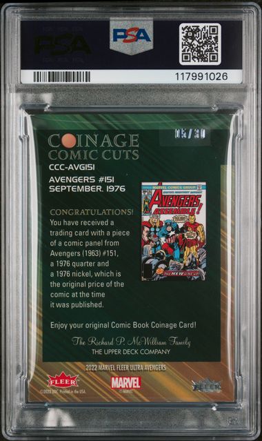 2022 FLEER ULTRA AVENGERS COMIC CLIPPINGS CUTS COINAGE #AVG151 AVENGERS #151 COMIC CUTS COINAGE