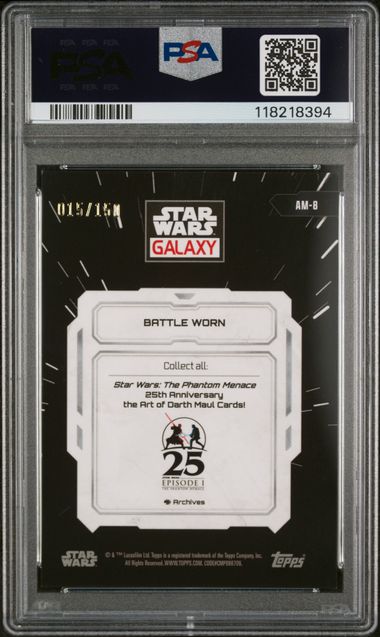 2024 TOPPS CHROME STAR WARS GALAXY PHANTOM MENACE 25TH ANNIVERSARY THE ART OF DARTH MAUL #AM8 BATTLE WORN TPM 25TH ART/MAUL-BLUE REF