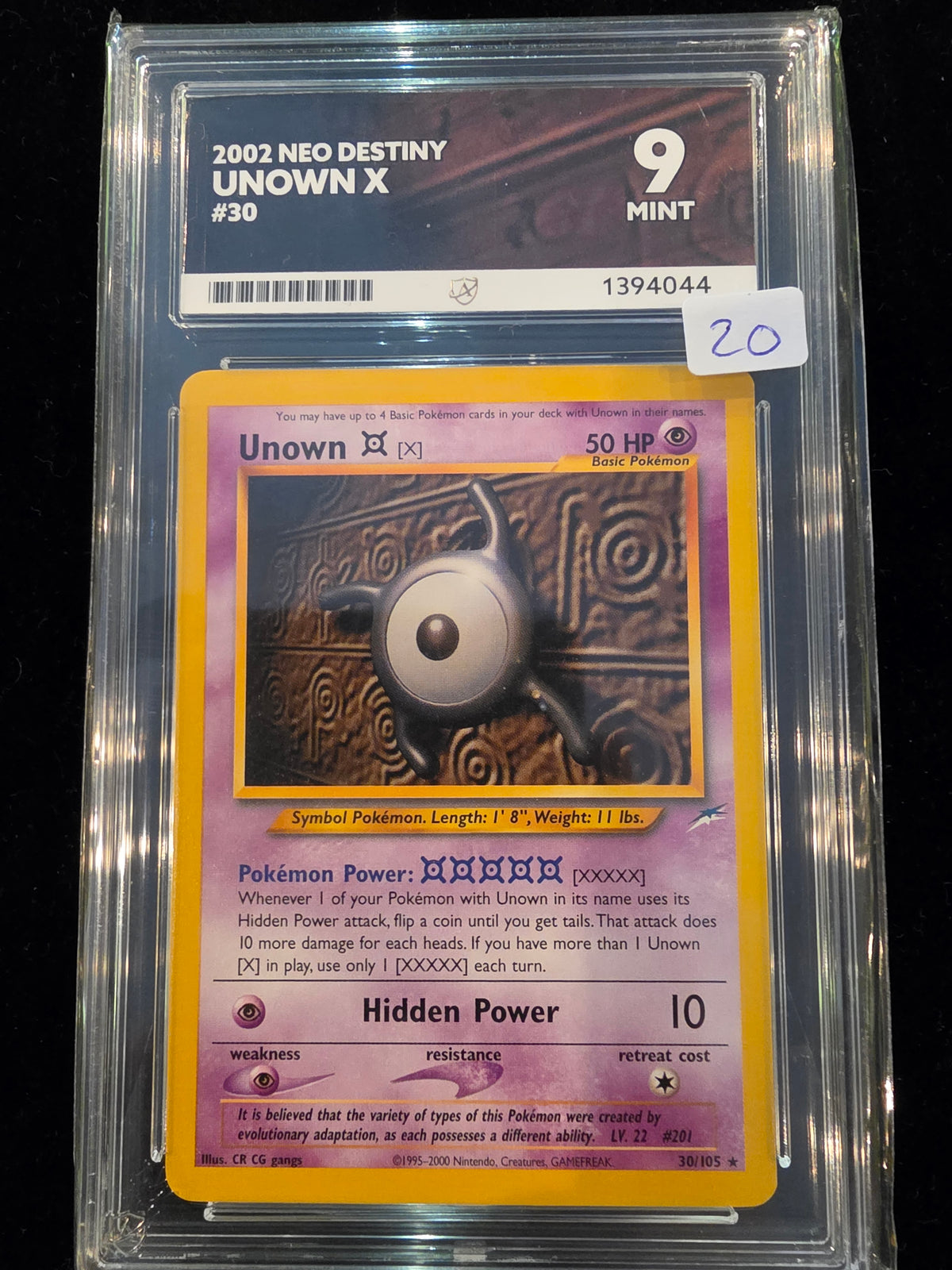 ACE 9 Mint Unown X 2002 Neo Destiny