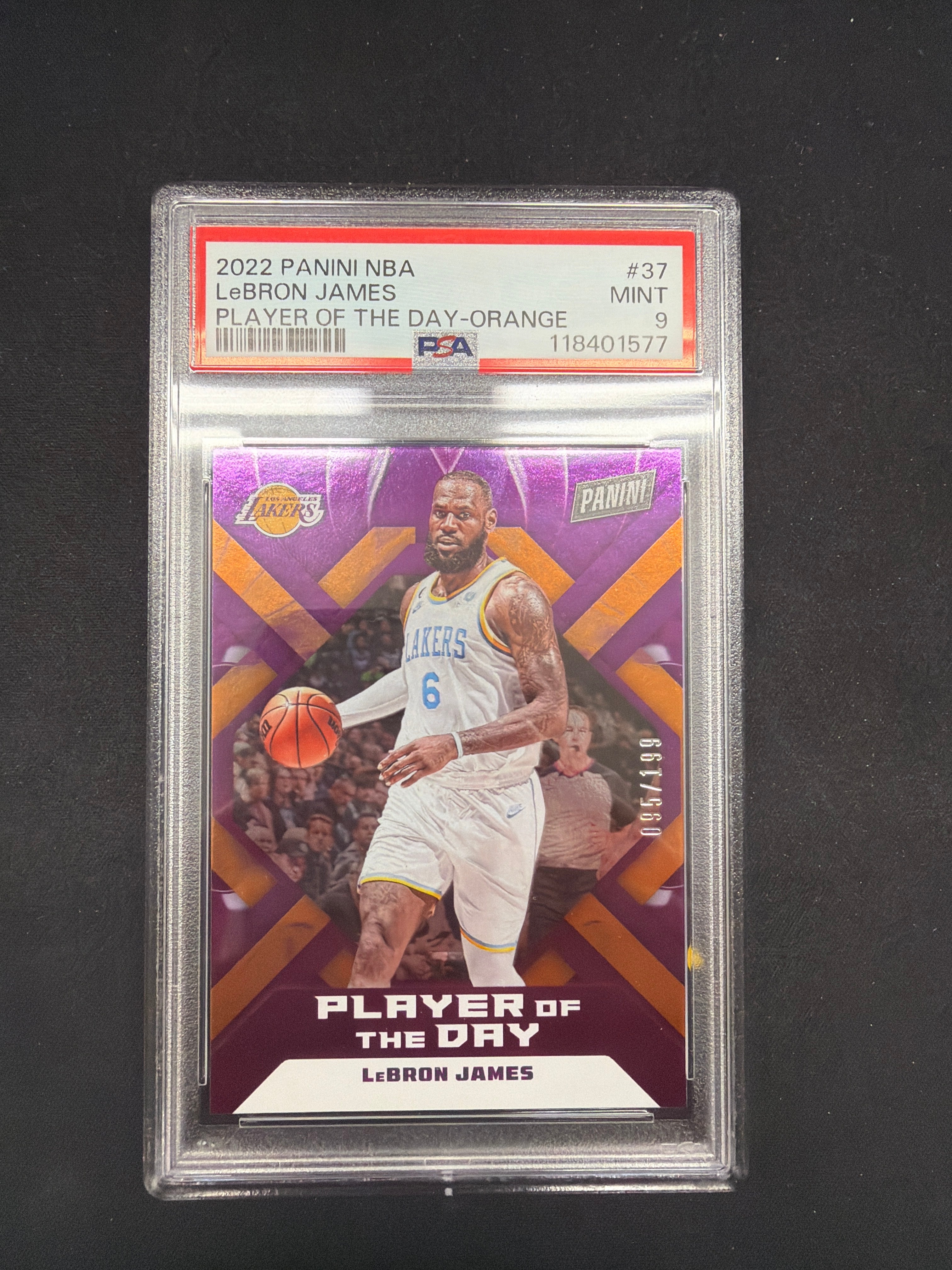 2022 Panini NBA LeBron James Player Of The Day - Orange PSA MINT 9 /199