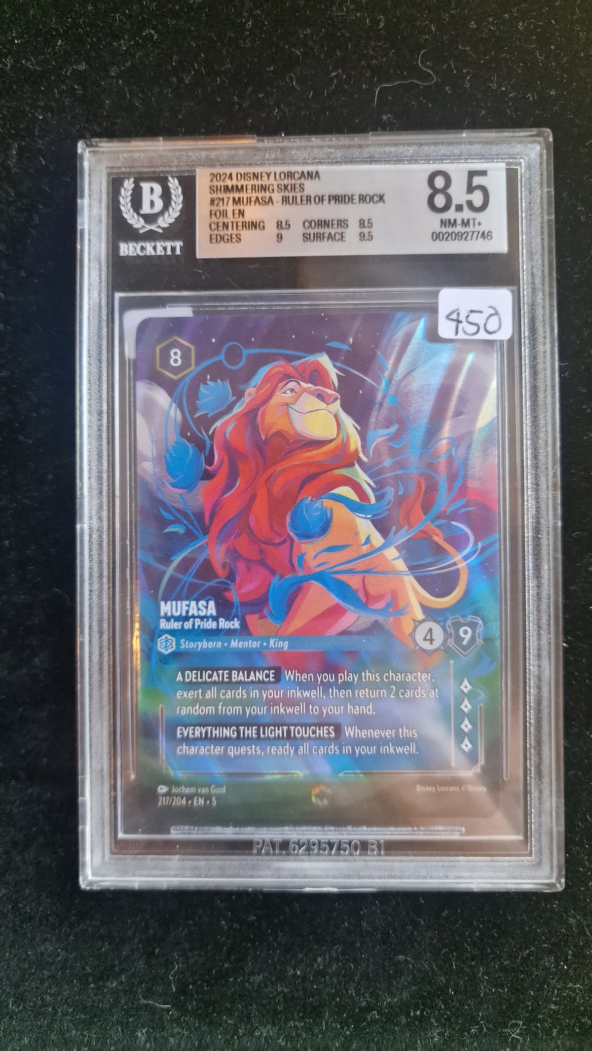 2024 Disney Lorcana Mufasa-Ruler Of Pride Rock #217 BGS 8.5