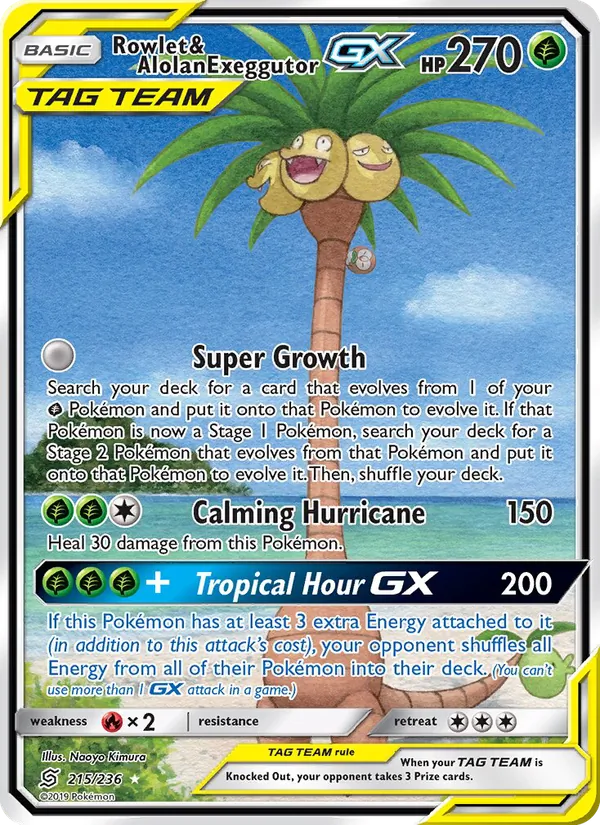 Rowlet & Alolan Exeggutor GX (Alternate Full Art) (SM11 215/236)