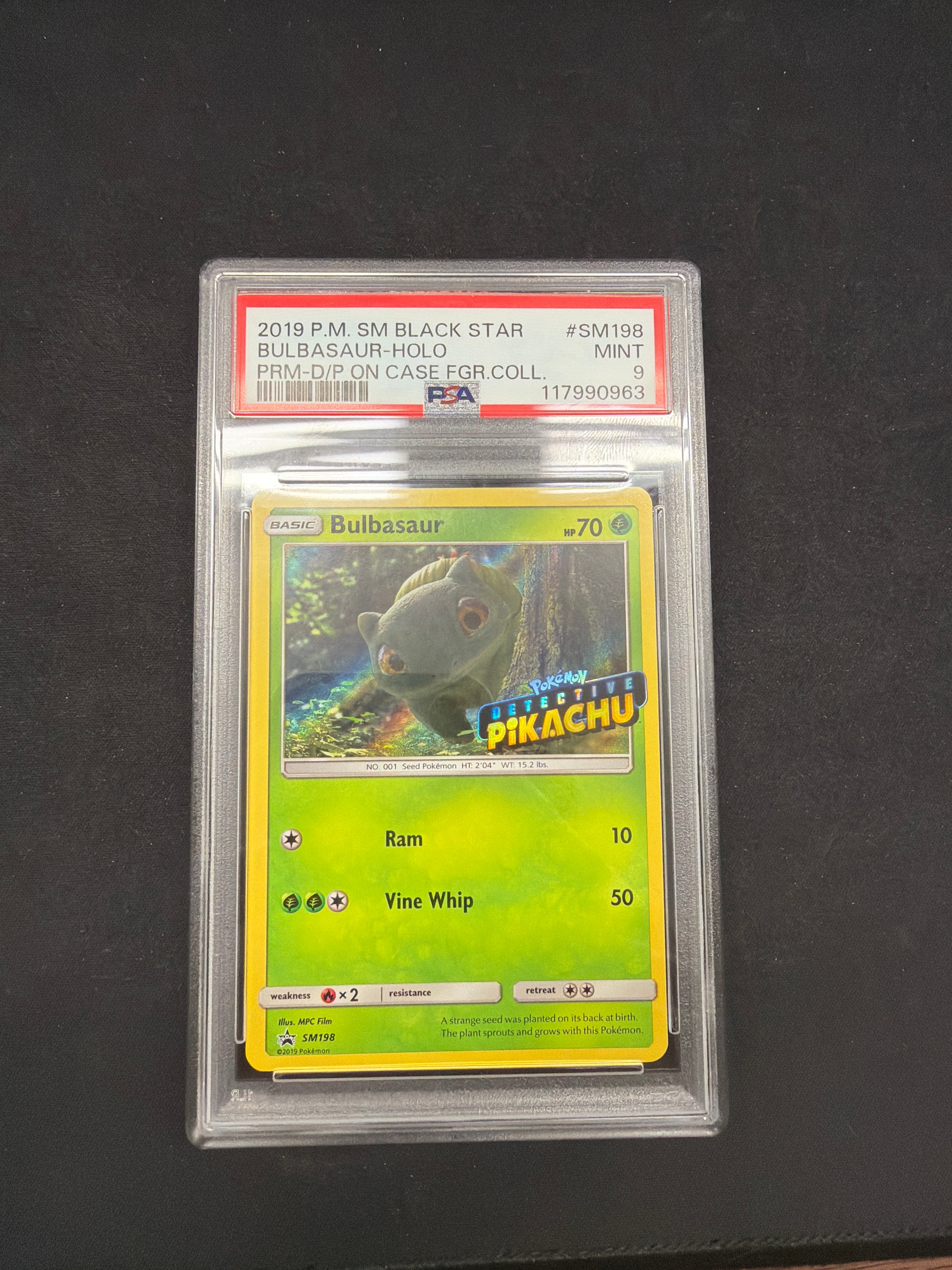 2019 P.M SM Black Star Bulbasaur-Holo PRM-D/P On Case FGR.Coll. PSA Mint 9