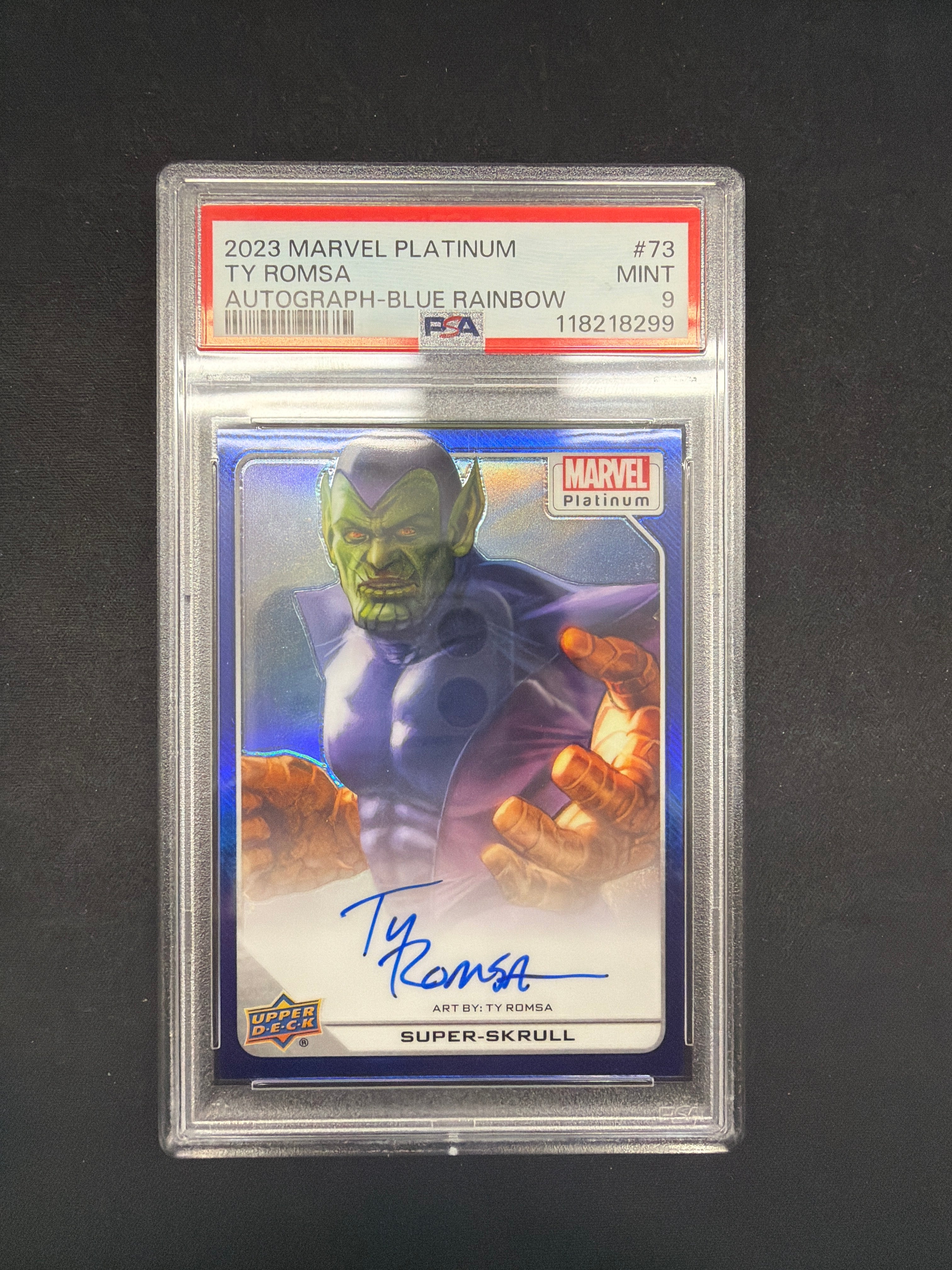 2023 Marvel Platinum TY Romsa Autograph-Blue Rainbow PSA MINT 9 /25
