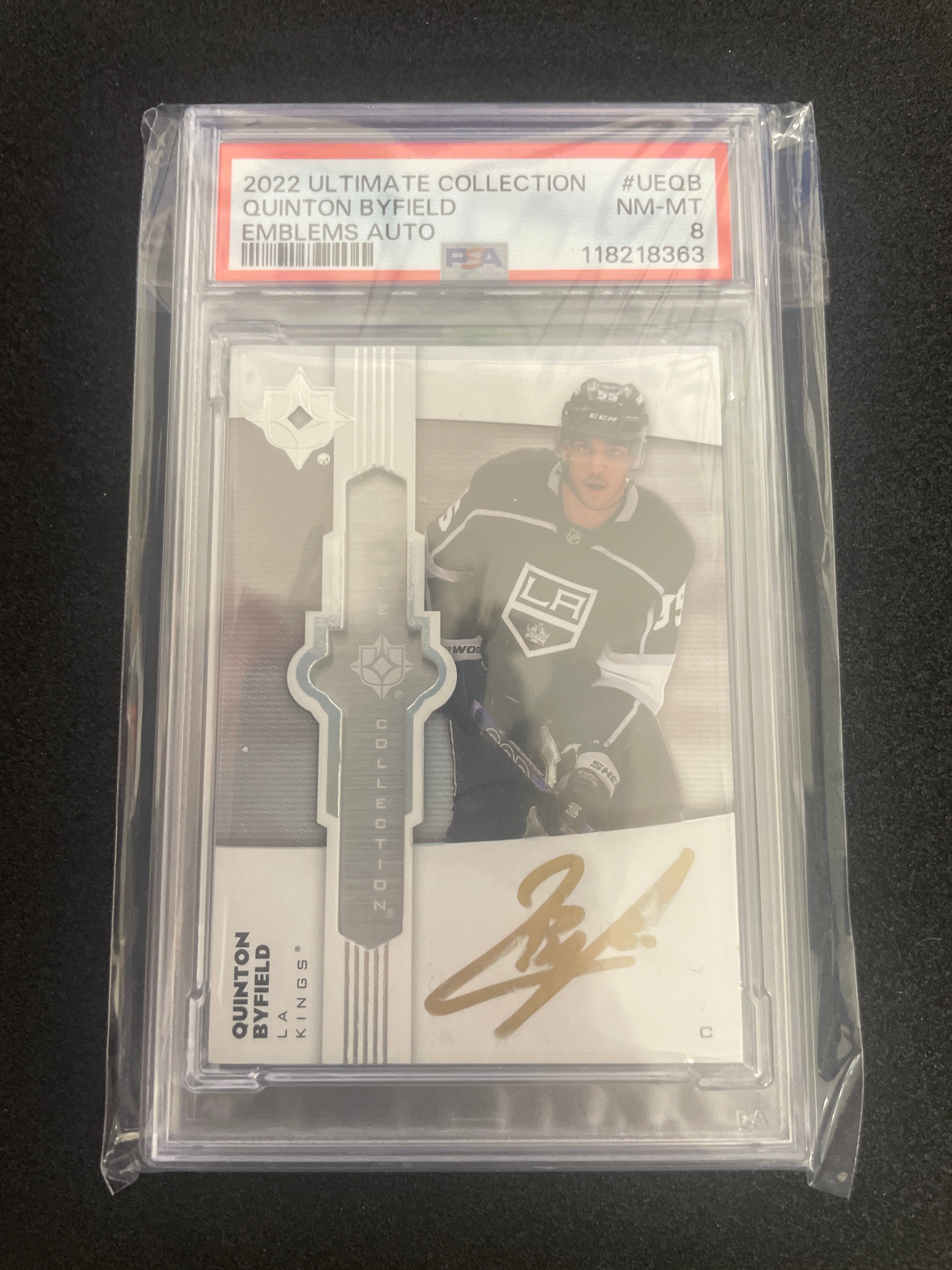 2022 Ultimate Collection Quinton Byfield Emblems Auto NM-MT PSA 8