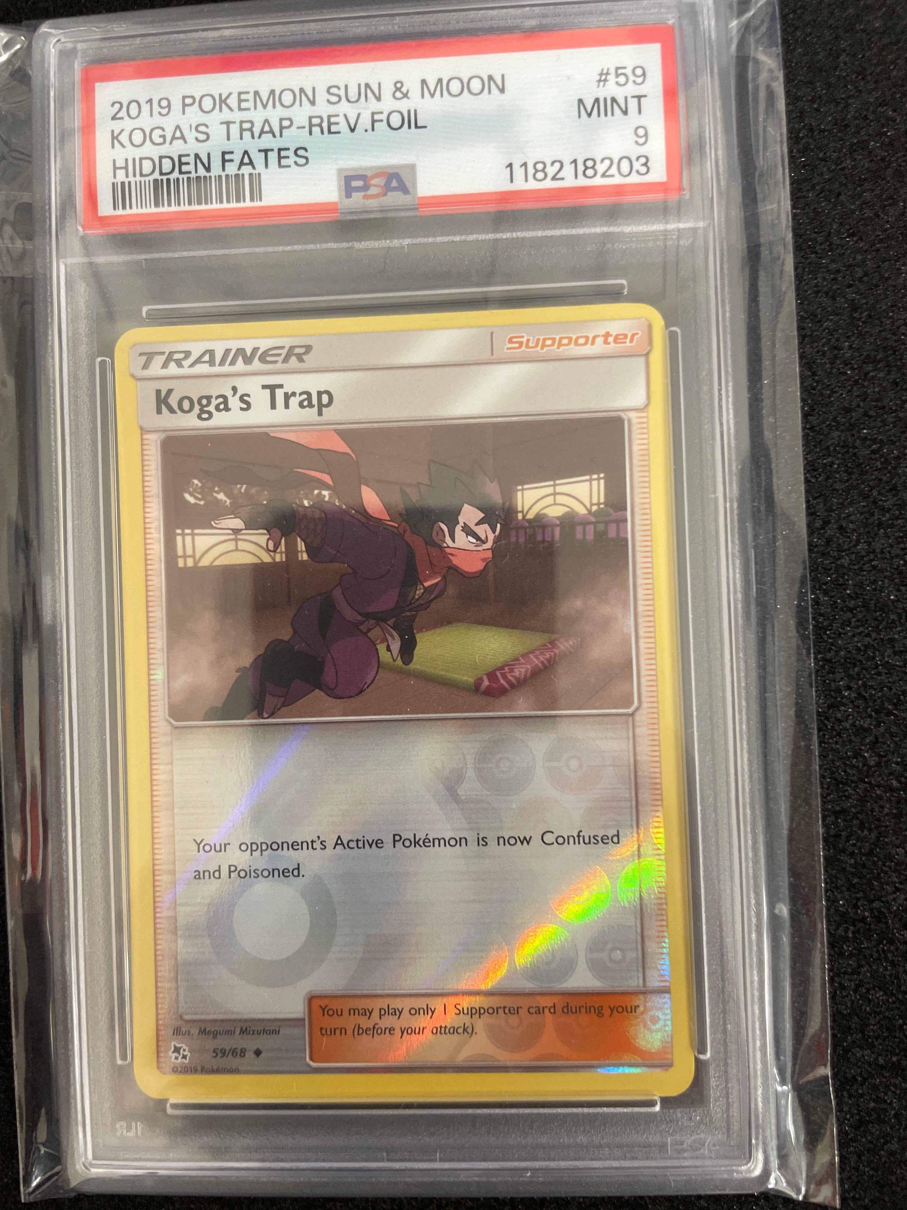 2019 Pokemon Sun & Moon Koga’s Trap-Rev. Foil Hidden Fates Mint PSA 9