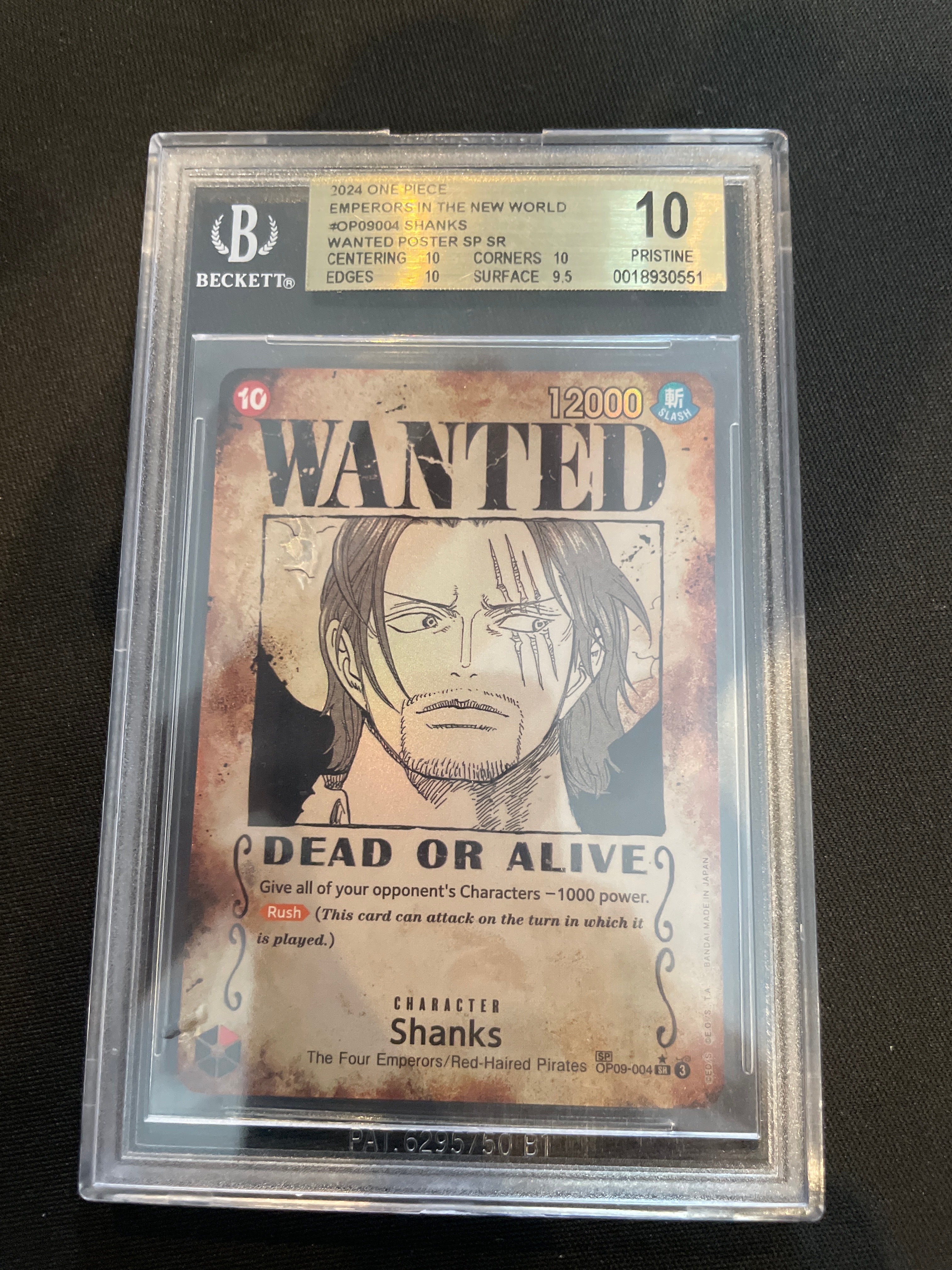 2024 One Piece Emperors in the new world #Op09004 Shanks WANTED POSTER SP SR BGS 10