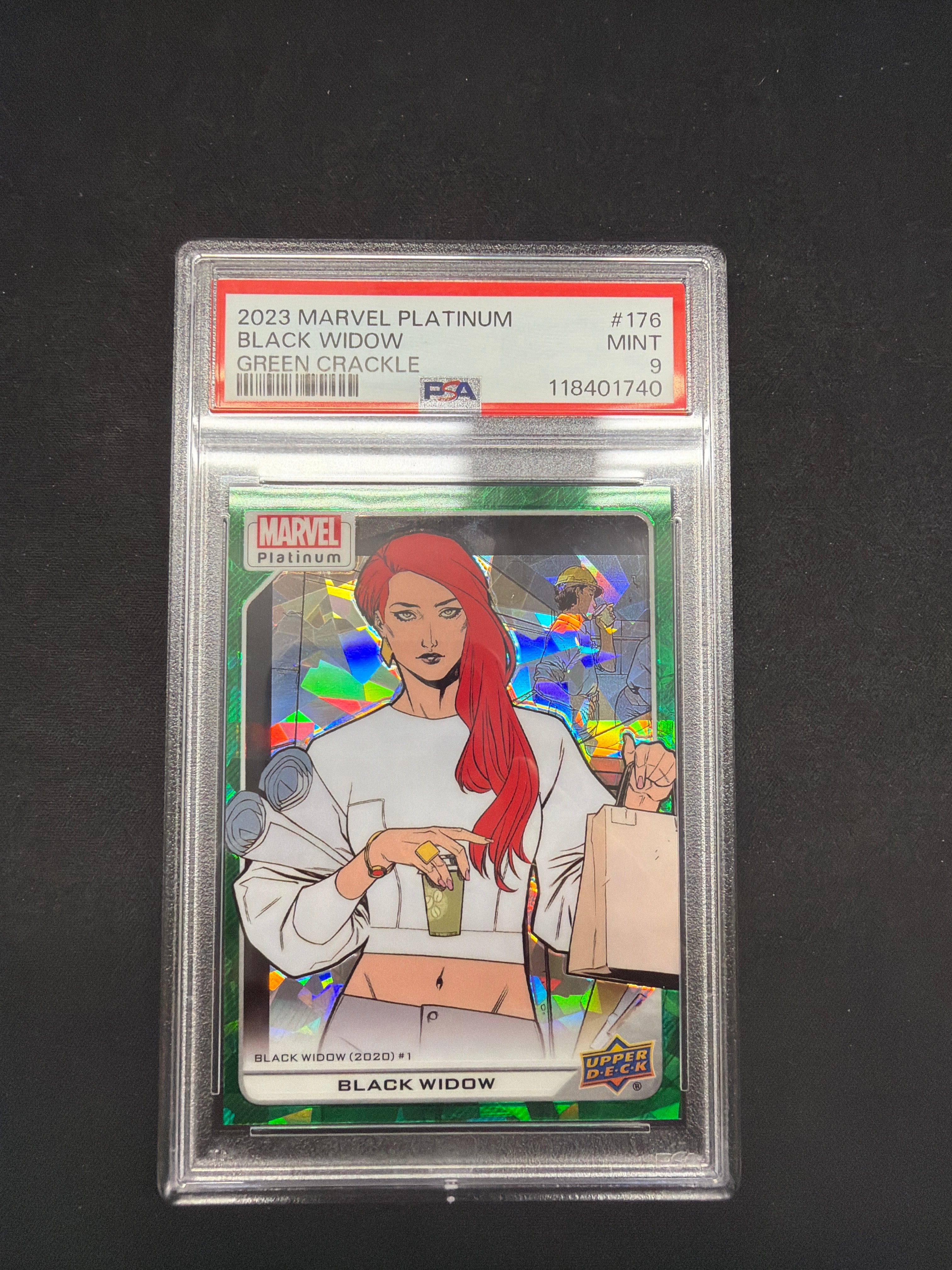 2023 Marvel Platinum Black Widow Green Crackle PSA Mint 9 /99