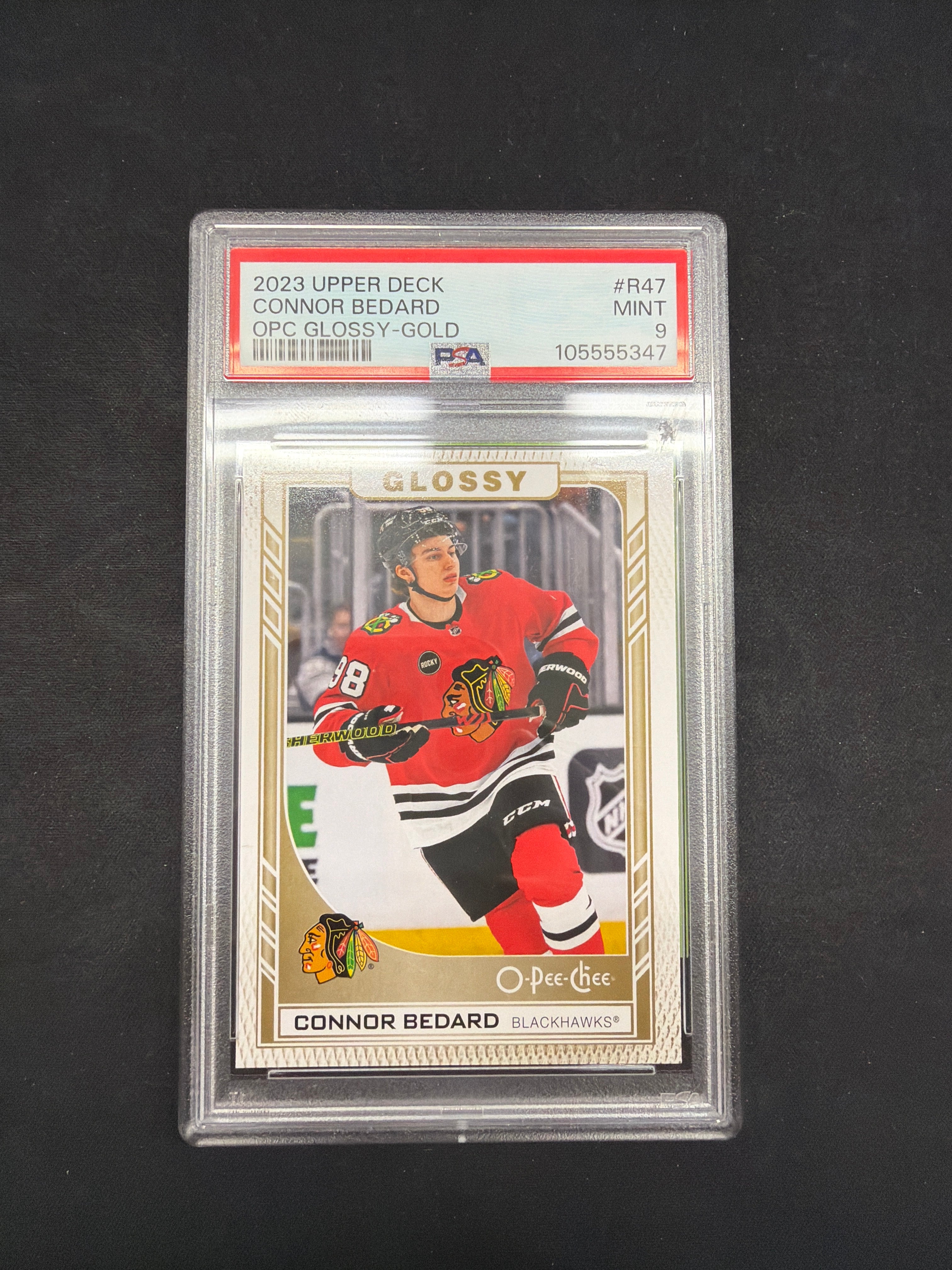 2023 Upper Deck Connor Bedard OPC Glossy-Gold PSA Mint 9