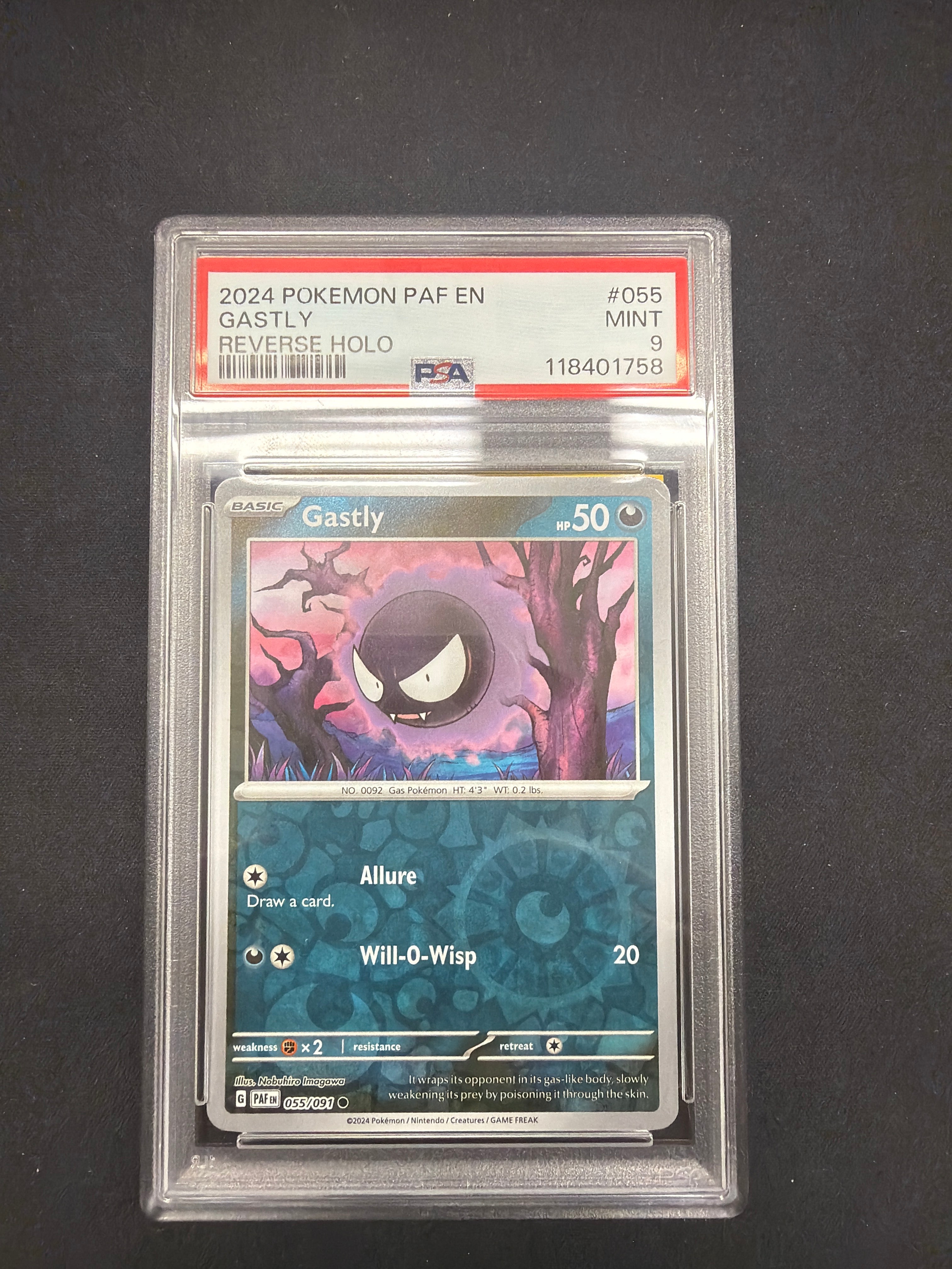 2024 Pokémon PAF EN Gastly Reverse Holo PSA MINT 9