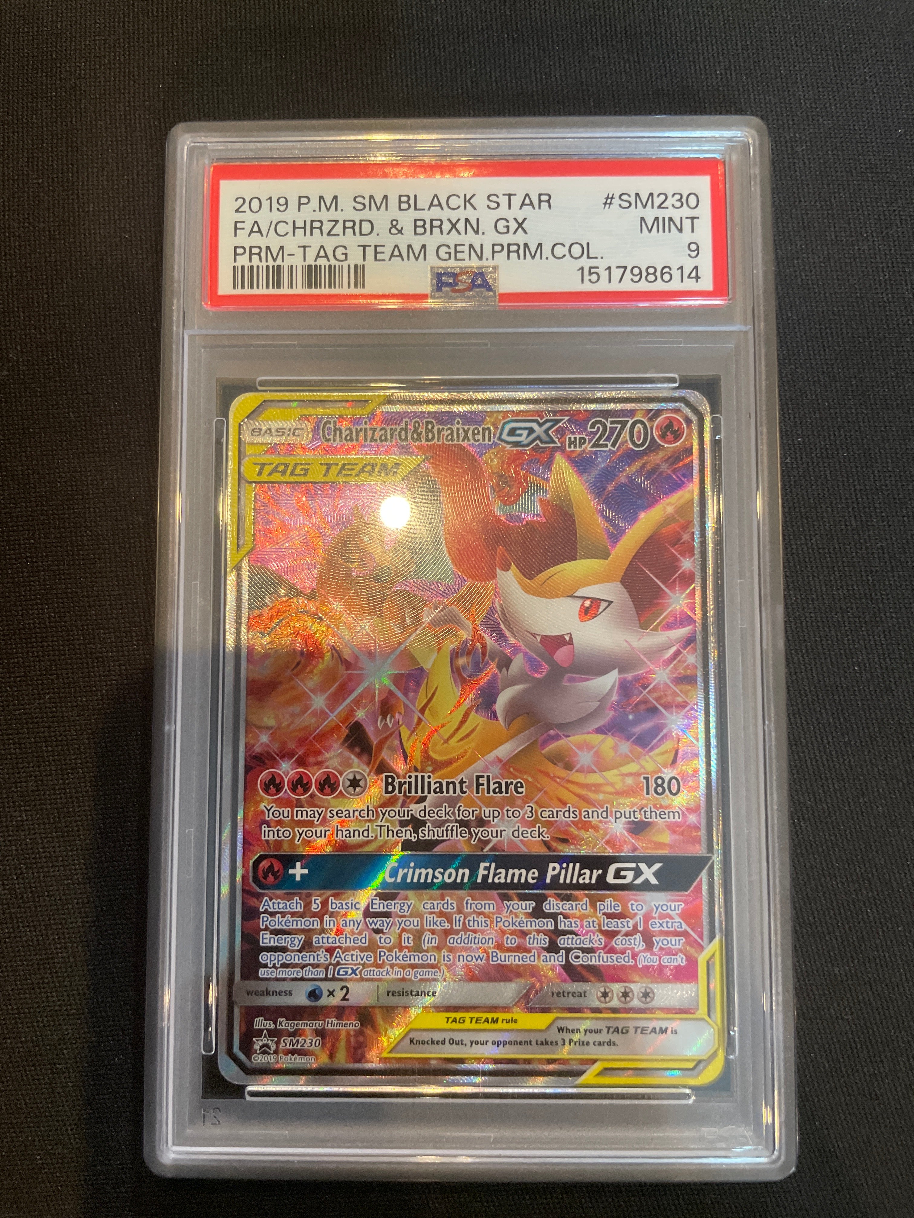 2019 Black Star Charizard & Braixen GX Tag Team Premium Collection PSA 9