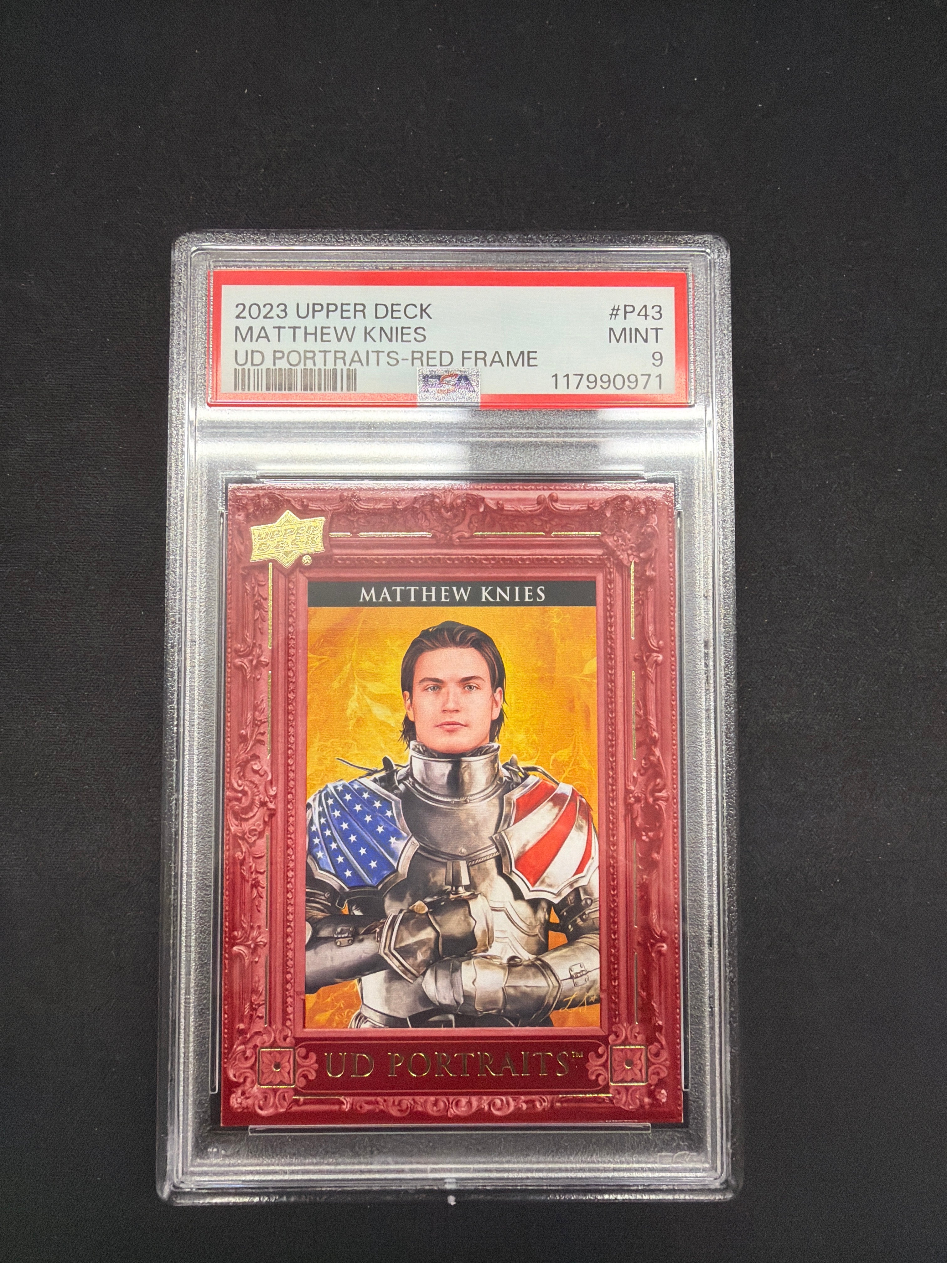 2023 Upper Deck Matthew Knies UD-Portraits-Red Frame PSA MINT 9 /25