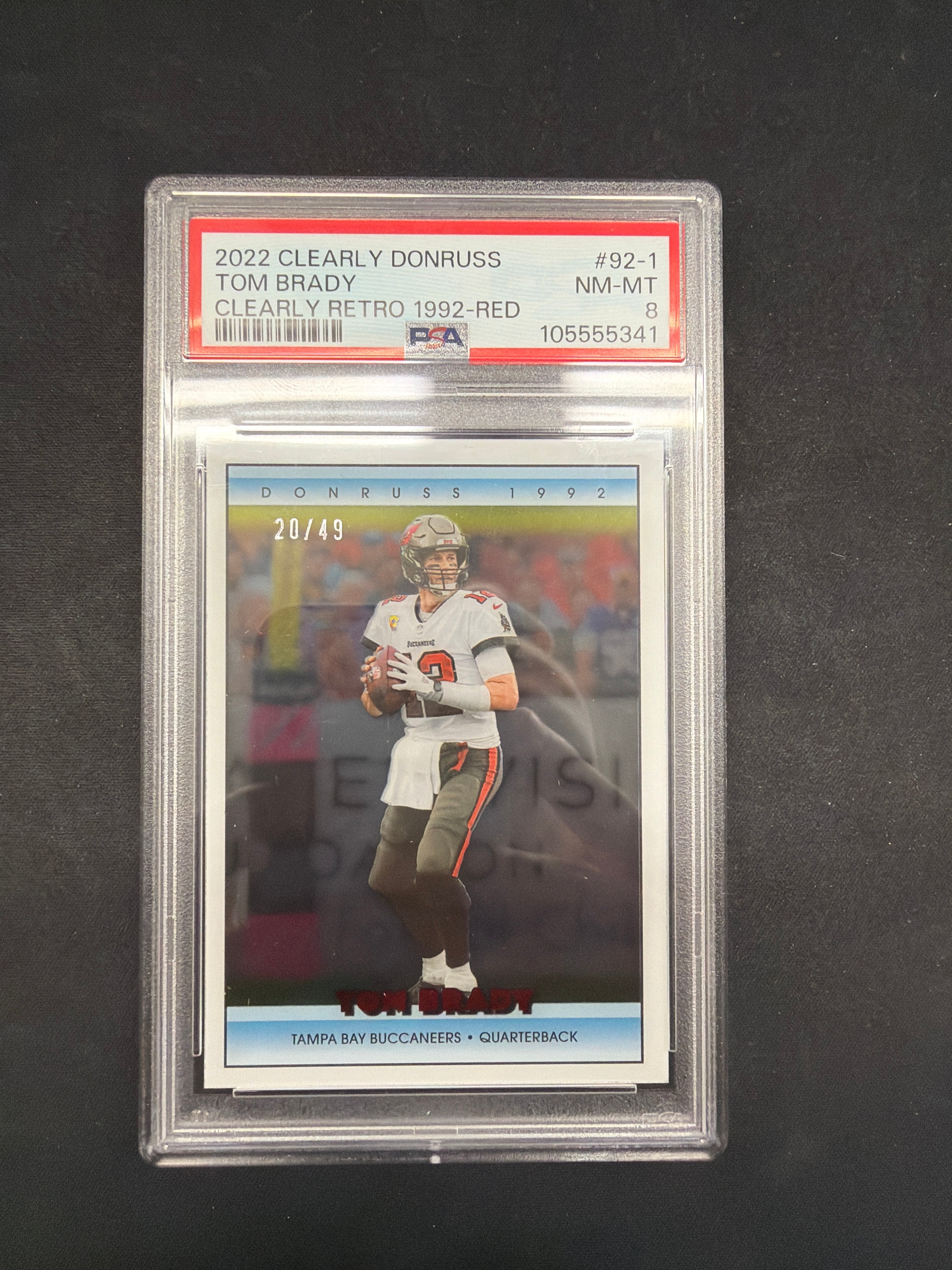 2022 Clearly Donruss Tom Brady Clearly Retro 1992-Red PSA NM-MT 8 /49
