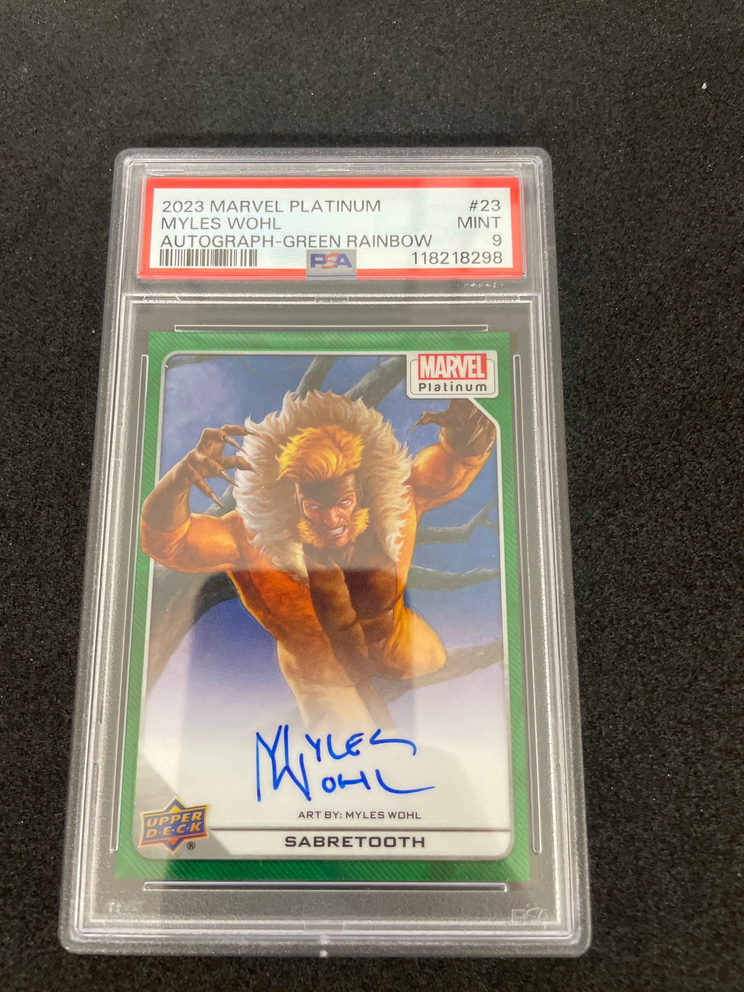 2023 Marvel Platinum Myles Wohl Autograph-Green Rainbow MINT PSA 8 /10
