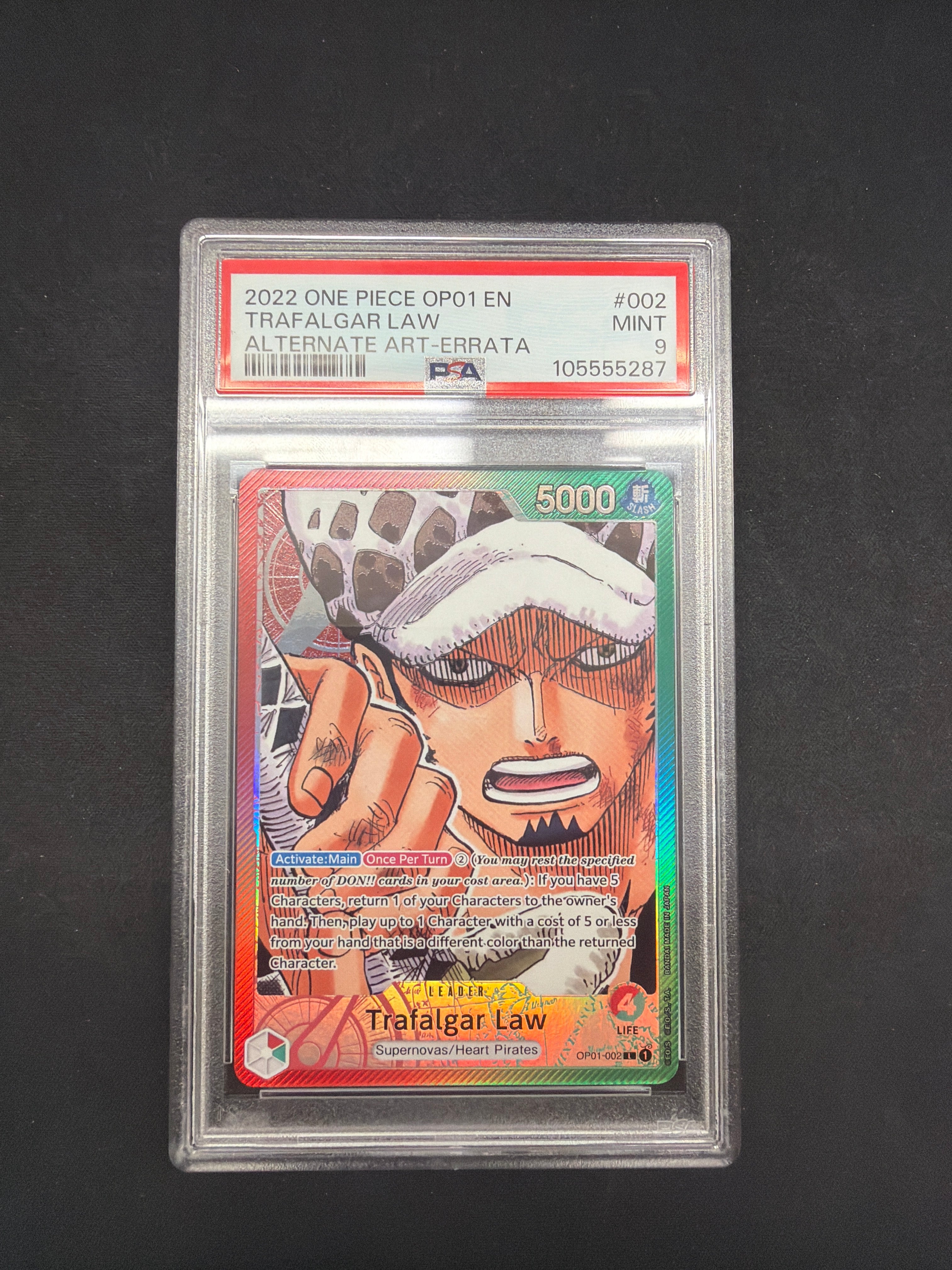 2022 One Piece OP01 EN Trafalgar Law Alternate Art-Errata PSA MINT 9