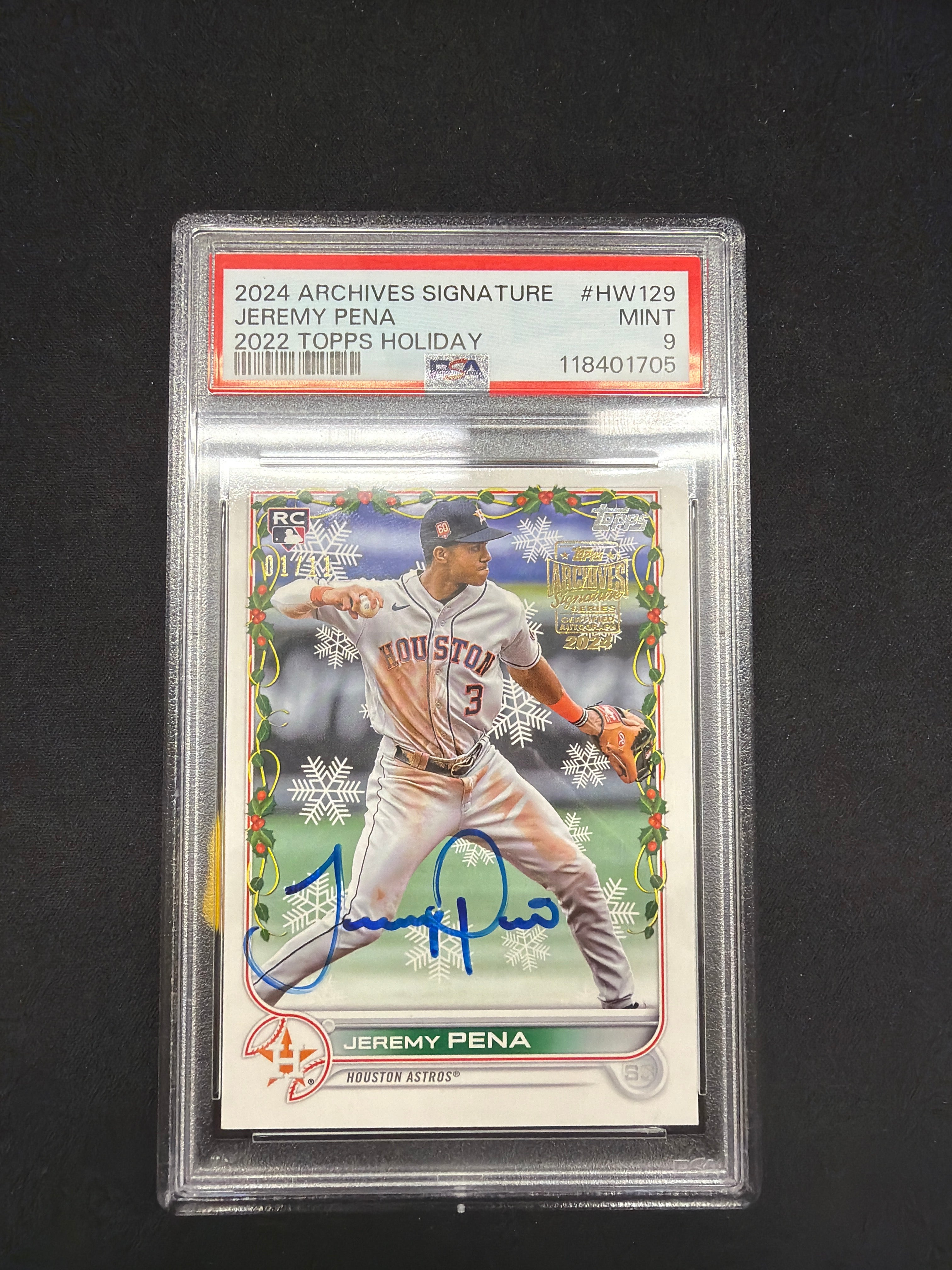 2024 Archives Signature Jeremy Pena 2022 Topps Holiday PSA Mint 9 /11