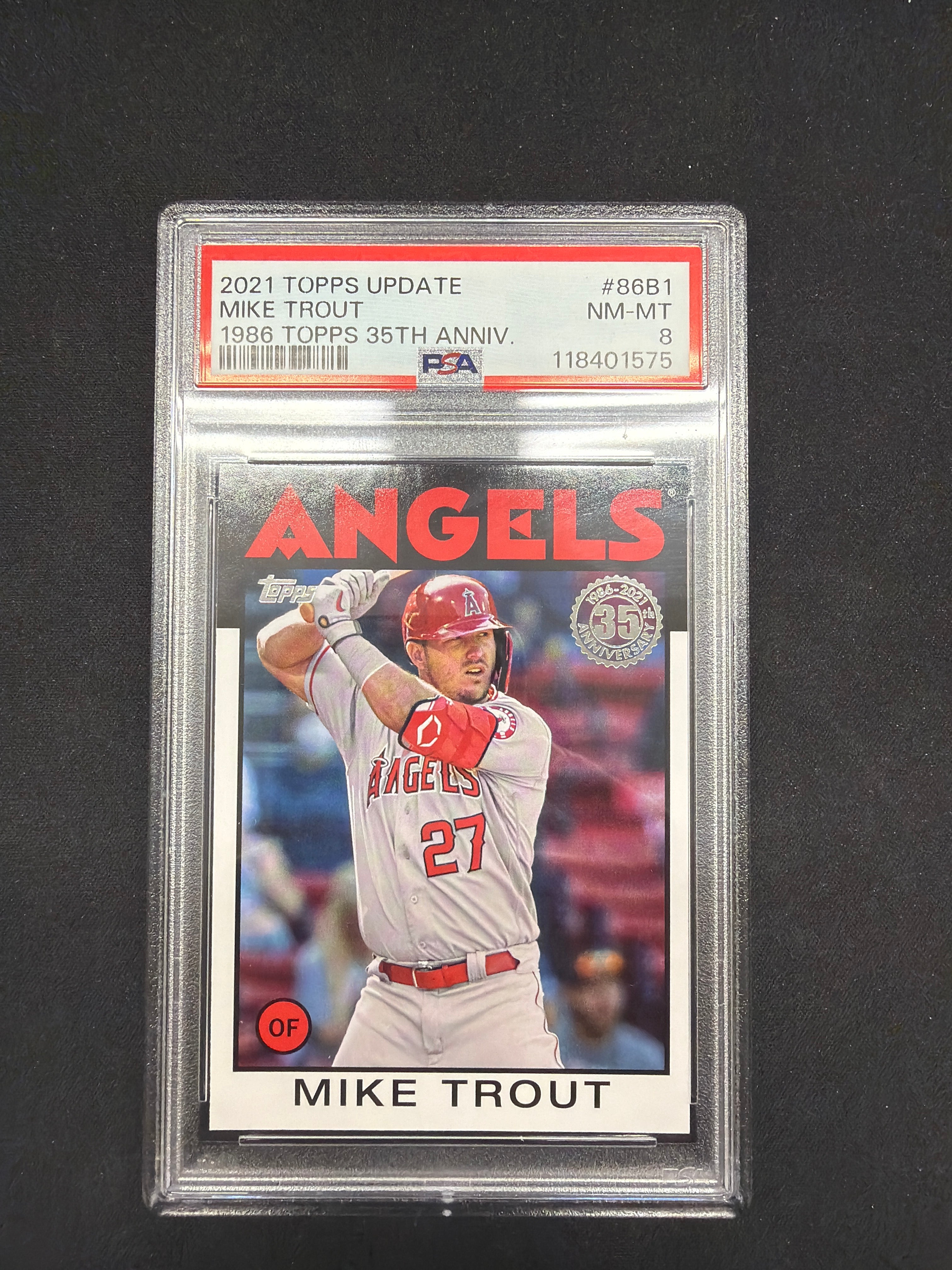 2021 Topps Update Mike Trout 1986 Topps 35th Anniversary PSA NM-MT 8
