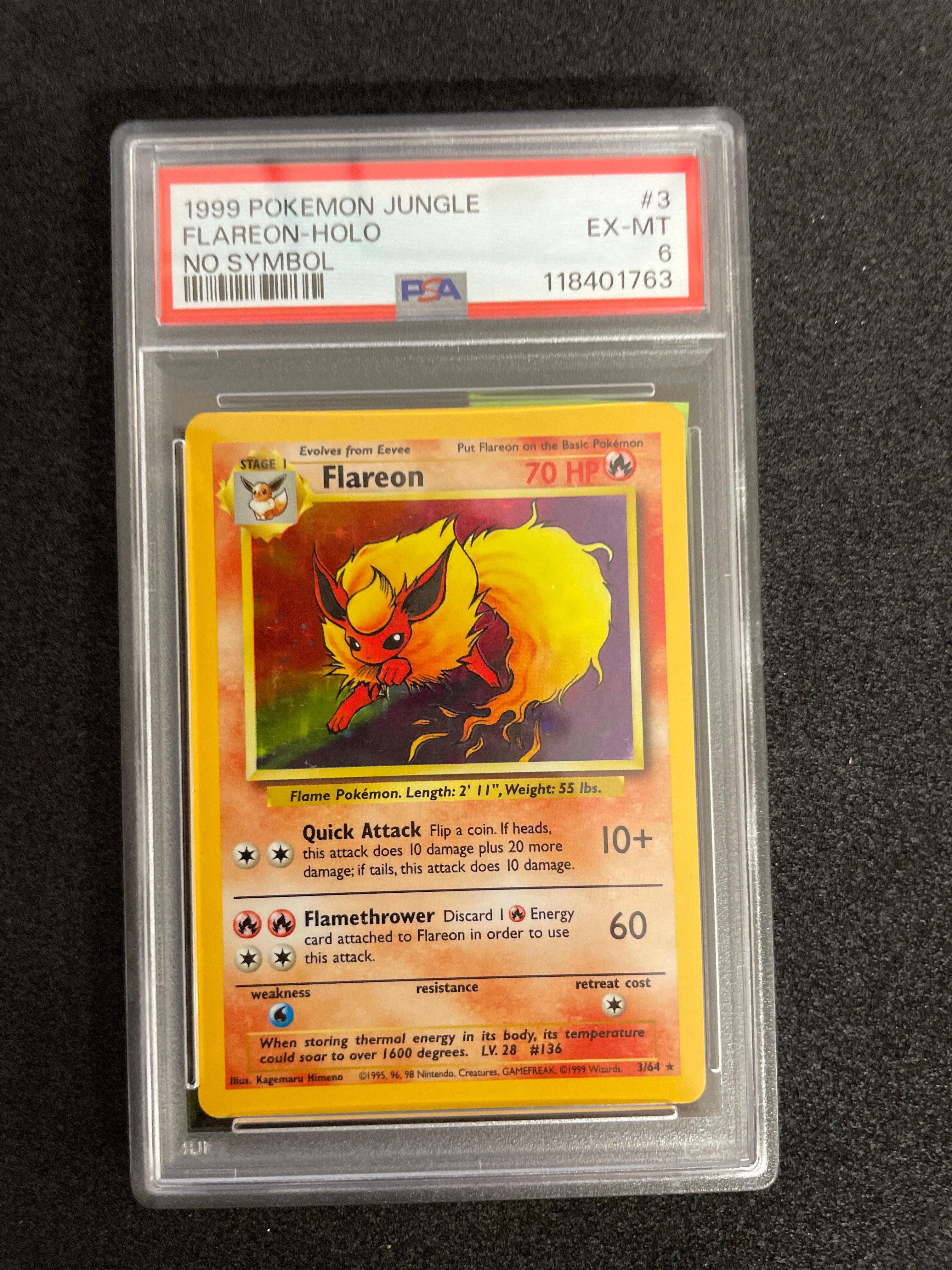 1999 Pokemon Jungle Flareon-Holo No Symbol EX-MT PSA 6