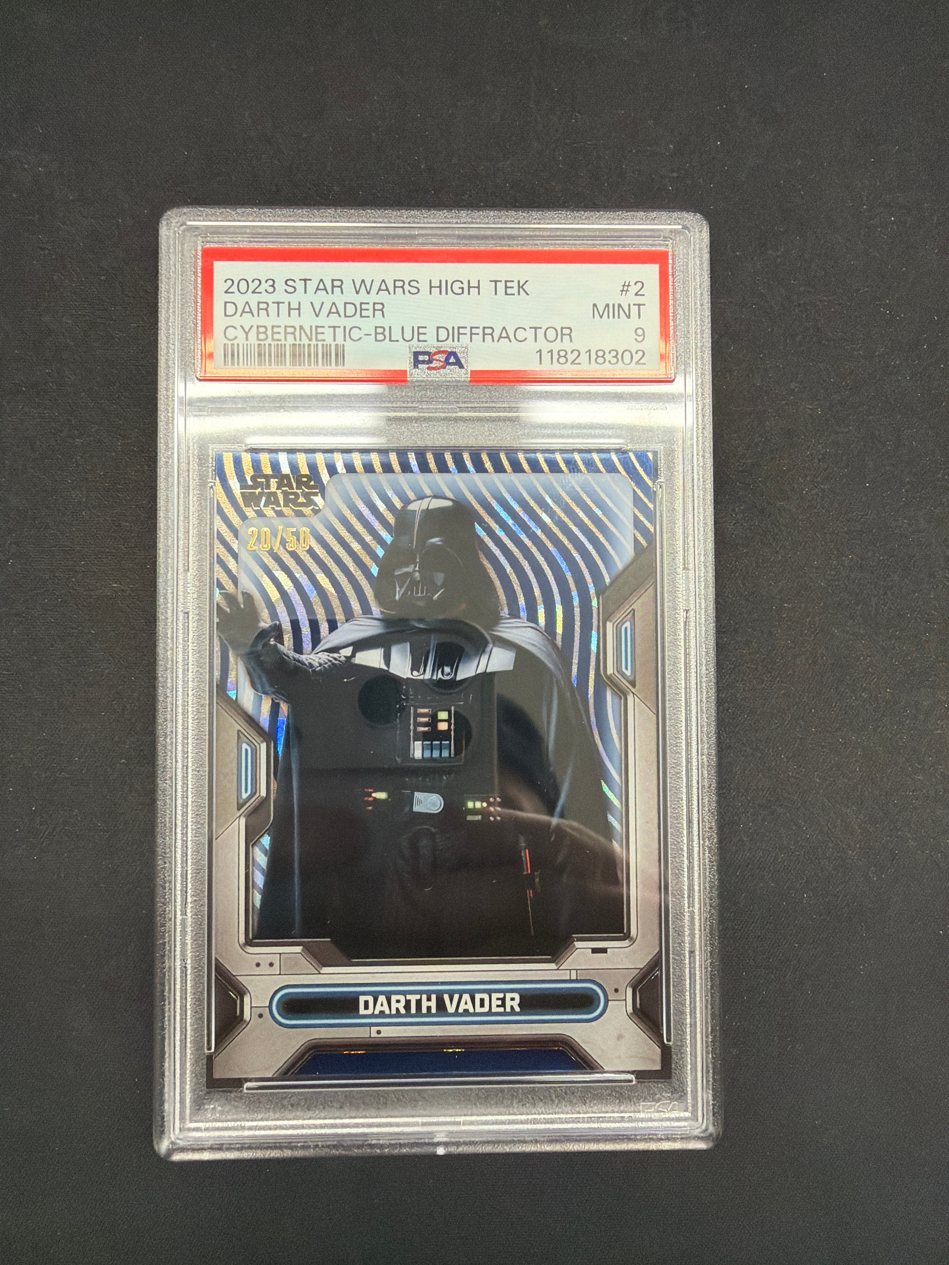 2023 Star Wars High Tek Darth Vader Cybernetic-Blue Diffractor PSA MINT 9 /50
