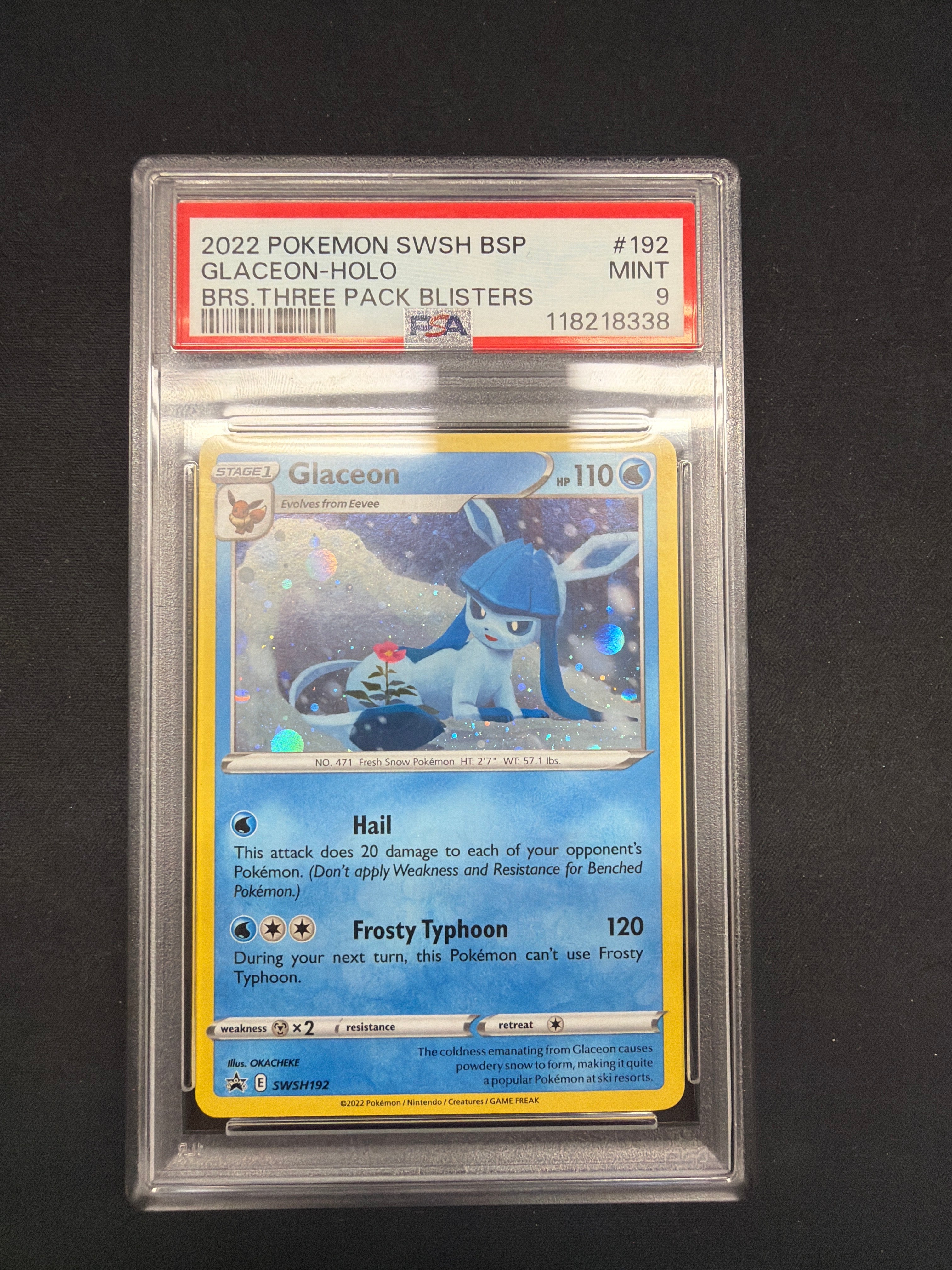 2022 Pokémon SWSH BSP Glaceon- Holo BRS Three Pack Blasters PSA MINT 9