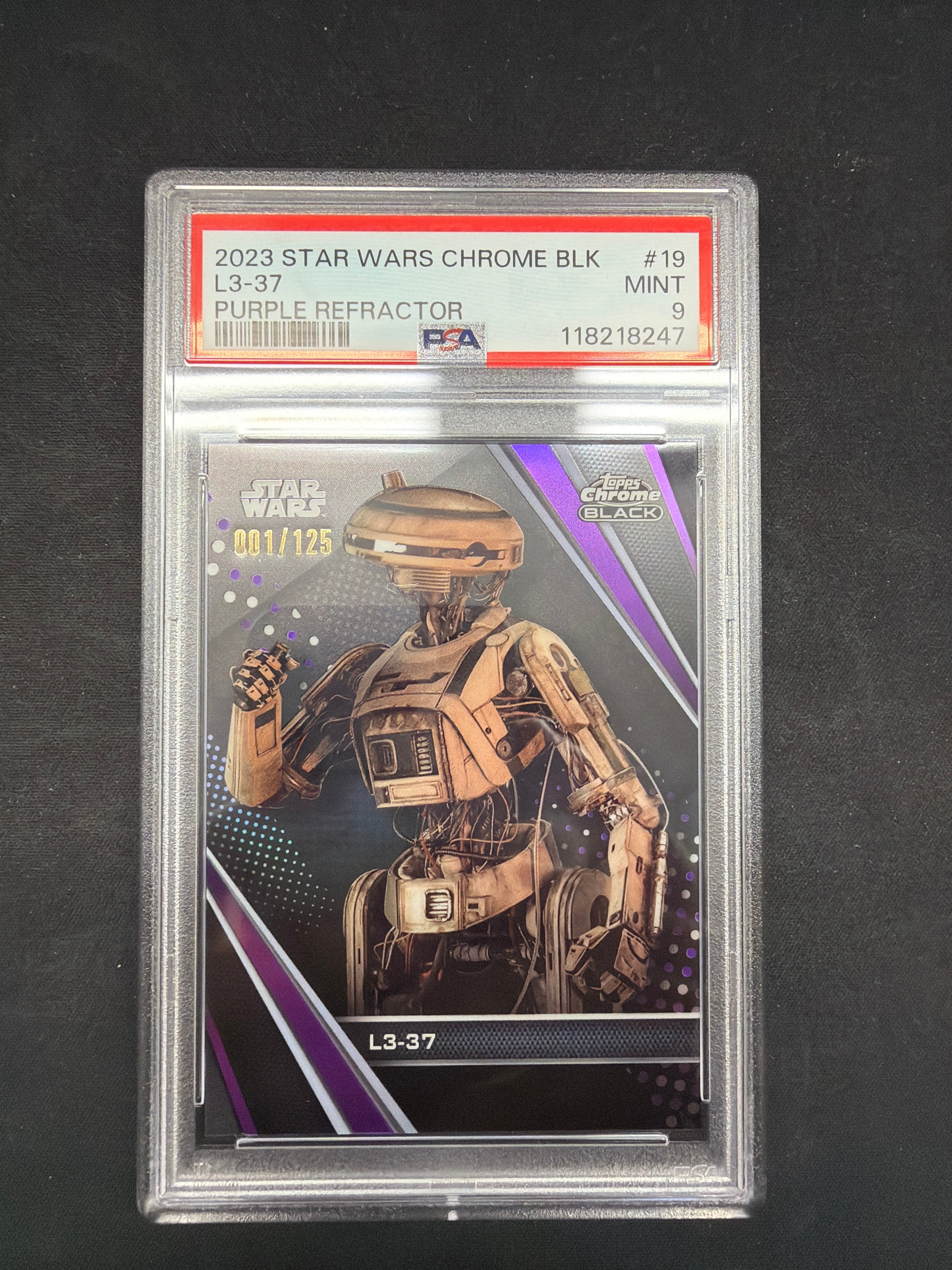 2023 Star Wars Chrome Blk L3-37 Purple Refractor PSA Mint 9 /125