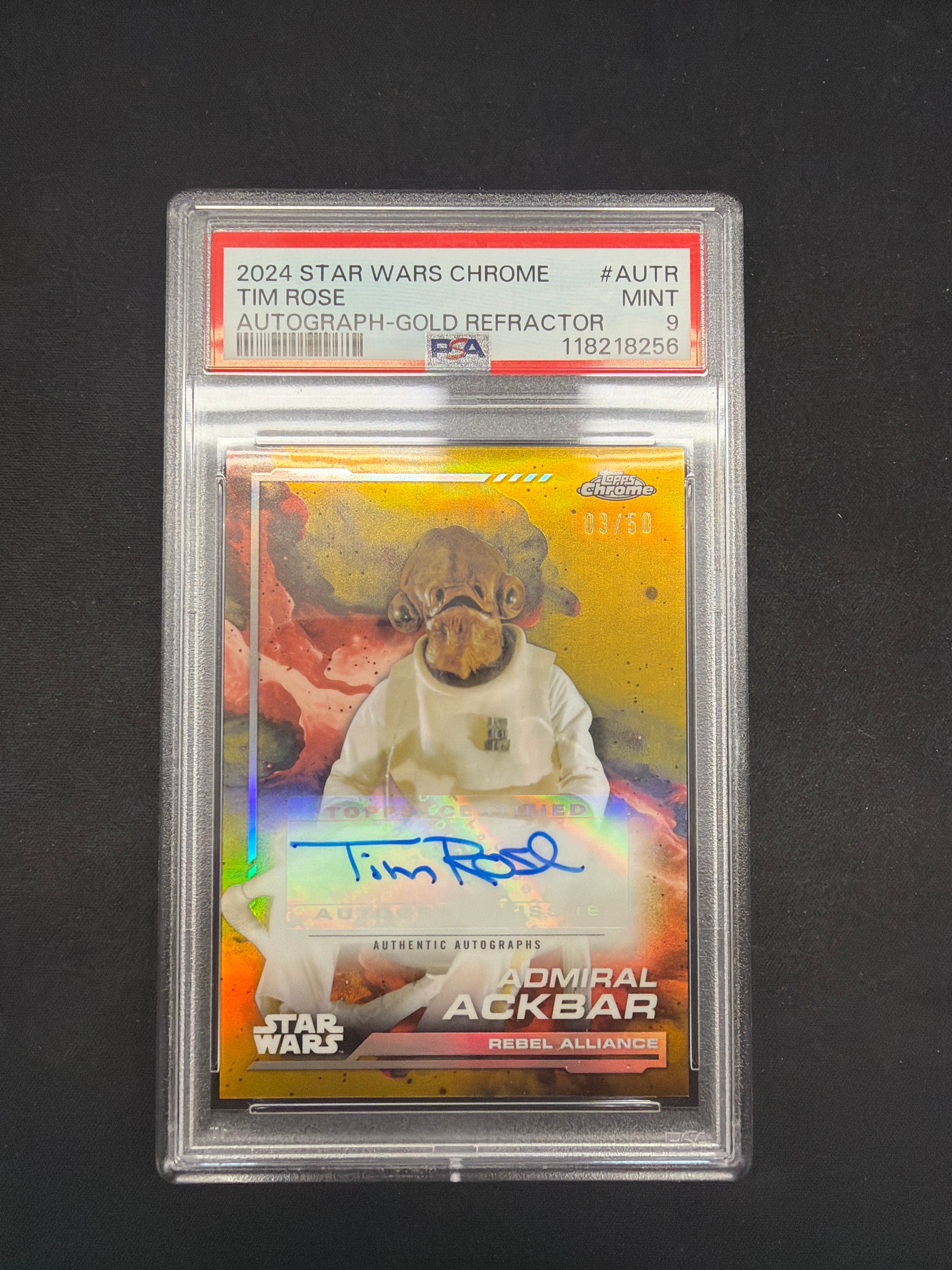 2024 Star Wars Chrome Tim Rose Autograph-Gold Refractor PSA MINT 9
