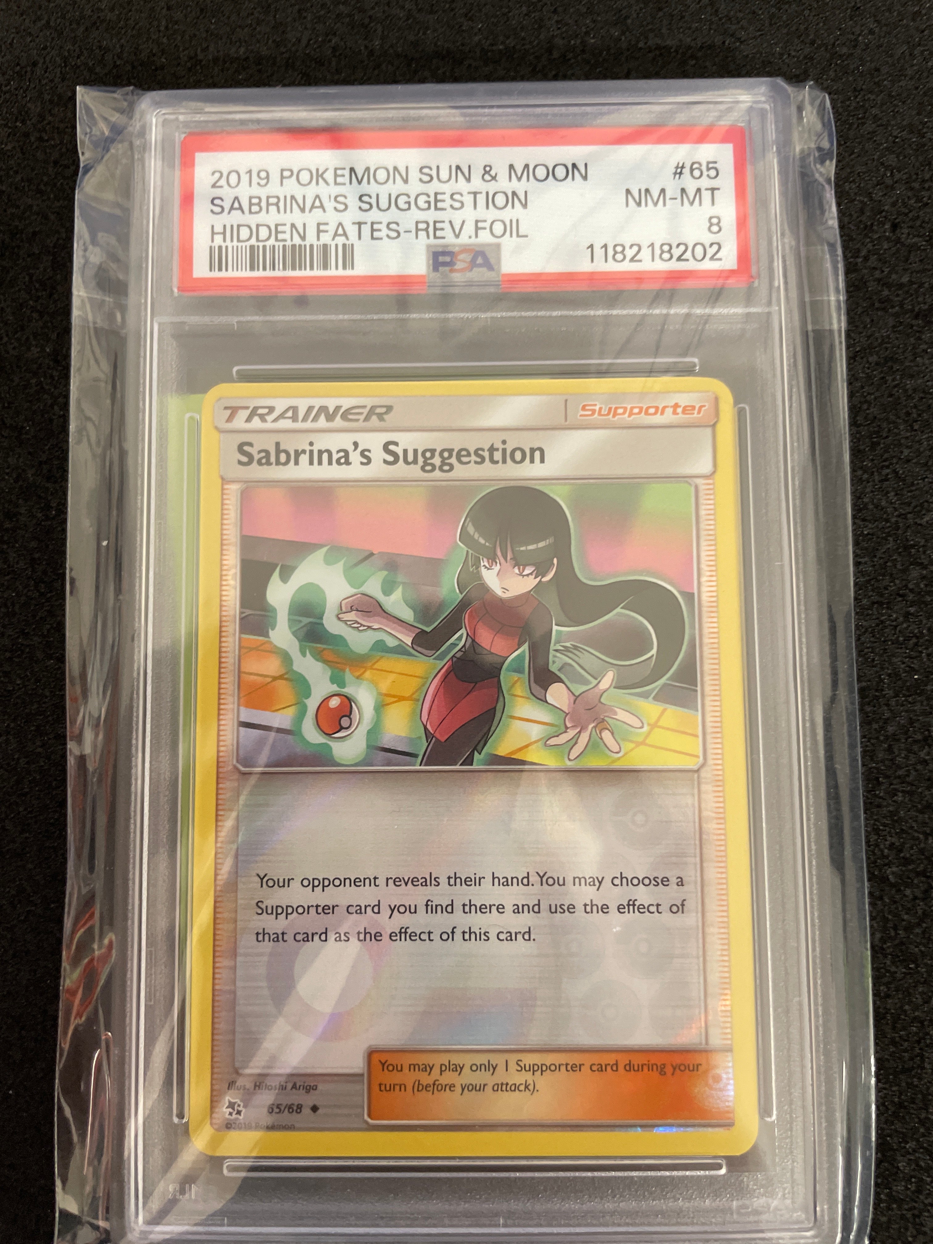 2019 Pokemon Sun & Moon Sabrina’s suggestion Hidden Fates-rev .Foil NM-MT PSA 8