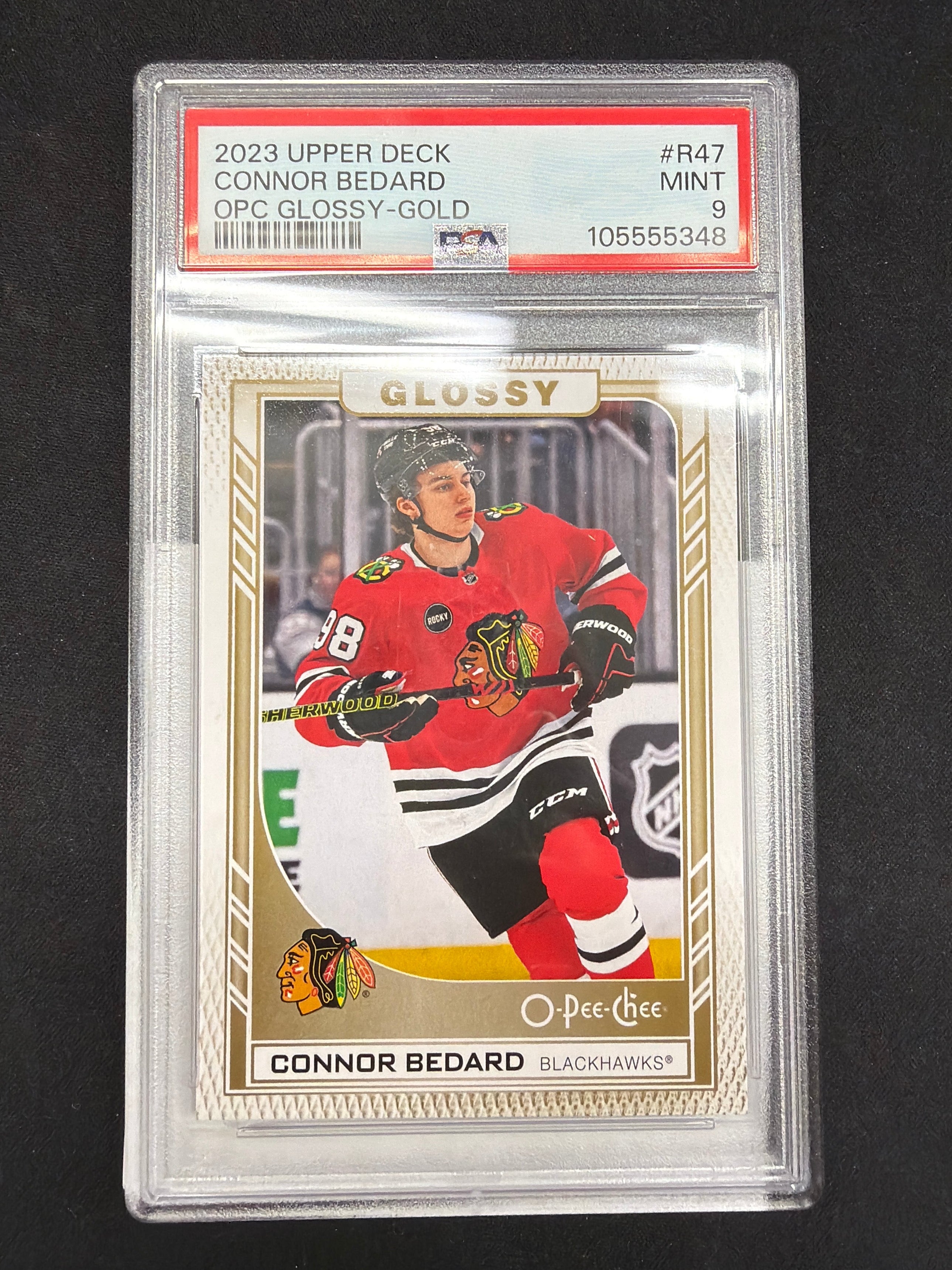 2023 Upper Deck Connor Bedard OPC Glossy-Gold PSA Mint 9