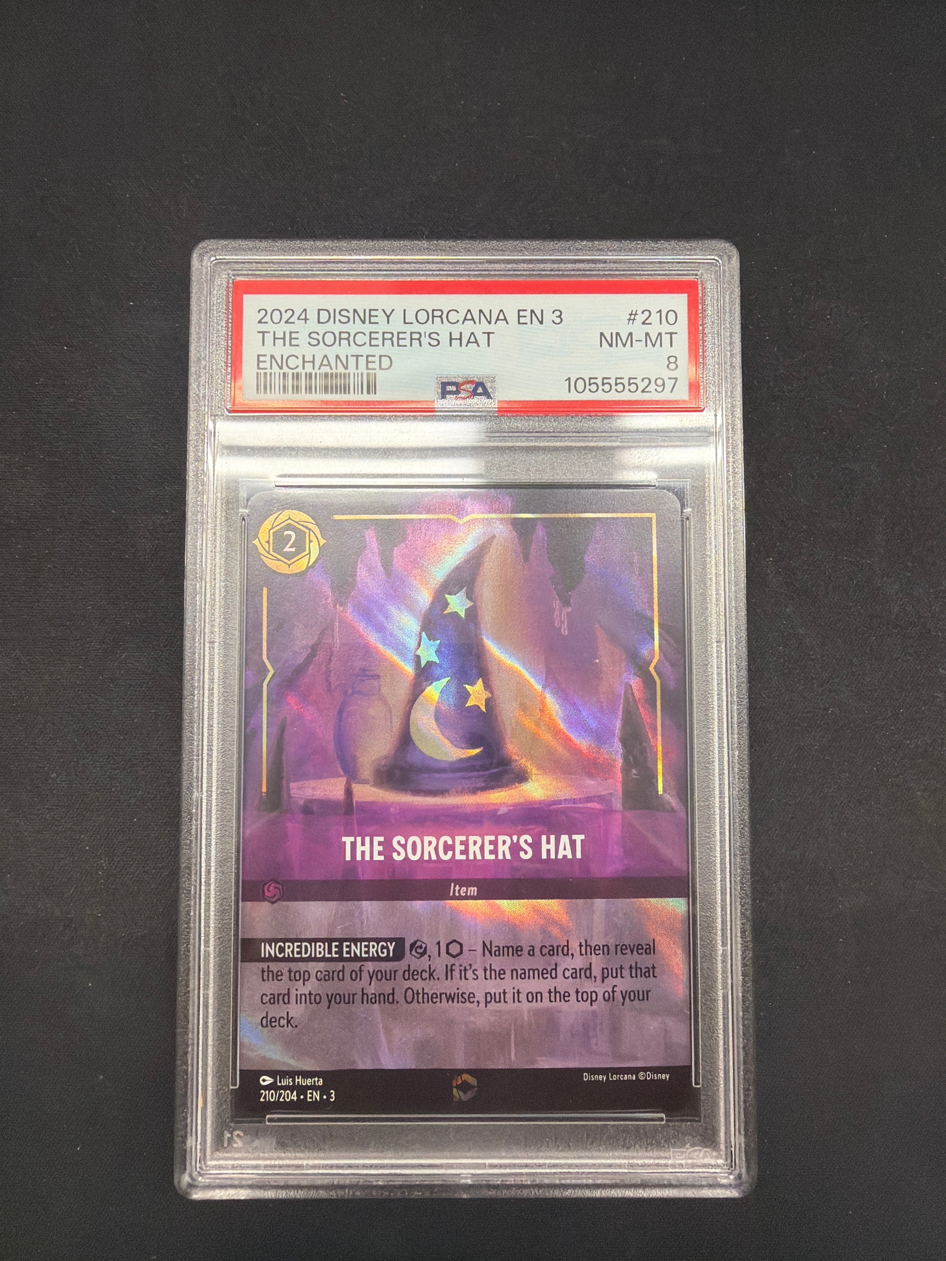2024 Disney Lorcana En 3, The Sorcerer’s Hat Enchanted PSA NM-MT 8