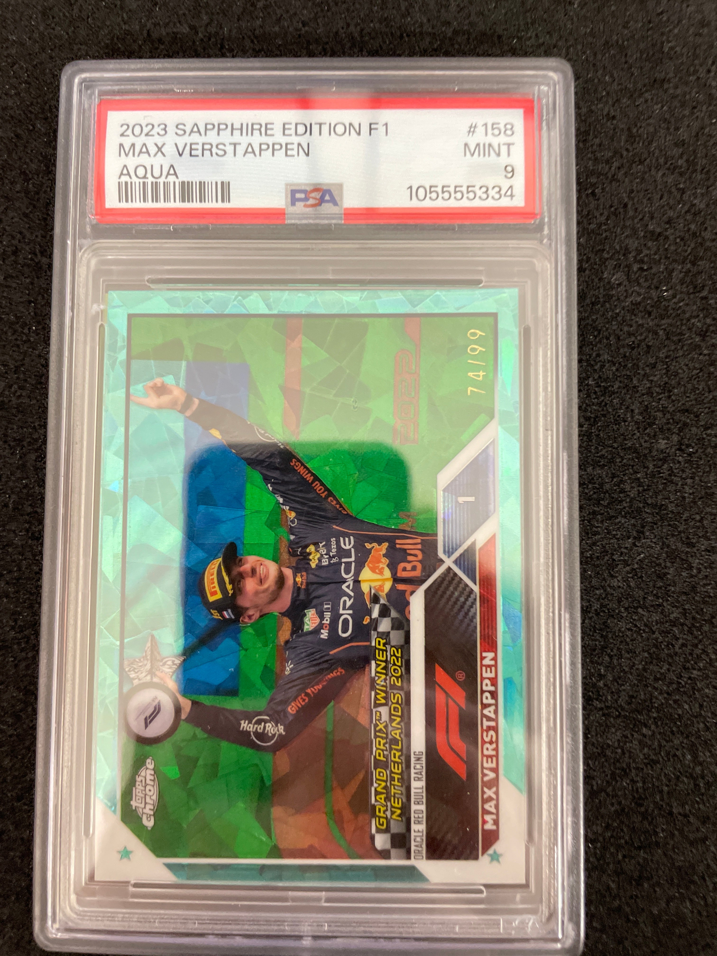 2023 Sapphire Edition F1 Max Verstappen Aqua /99 Mint PSA 9