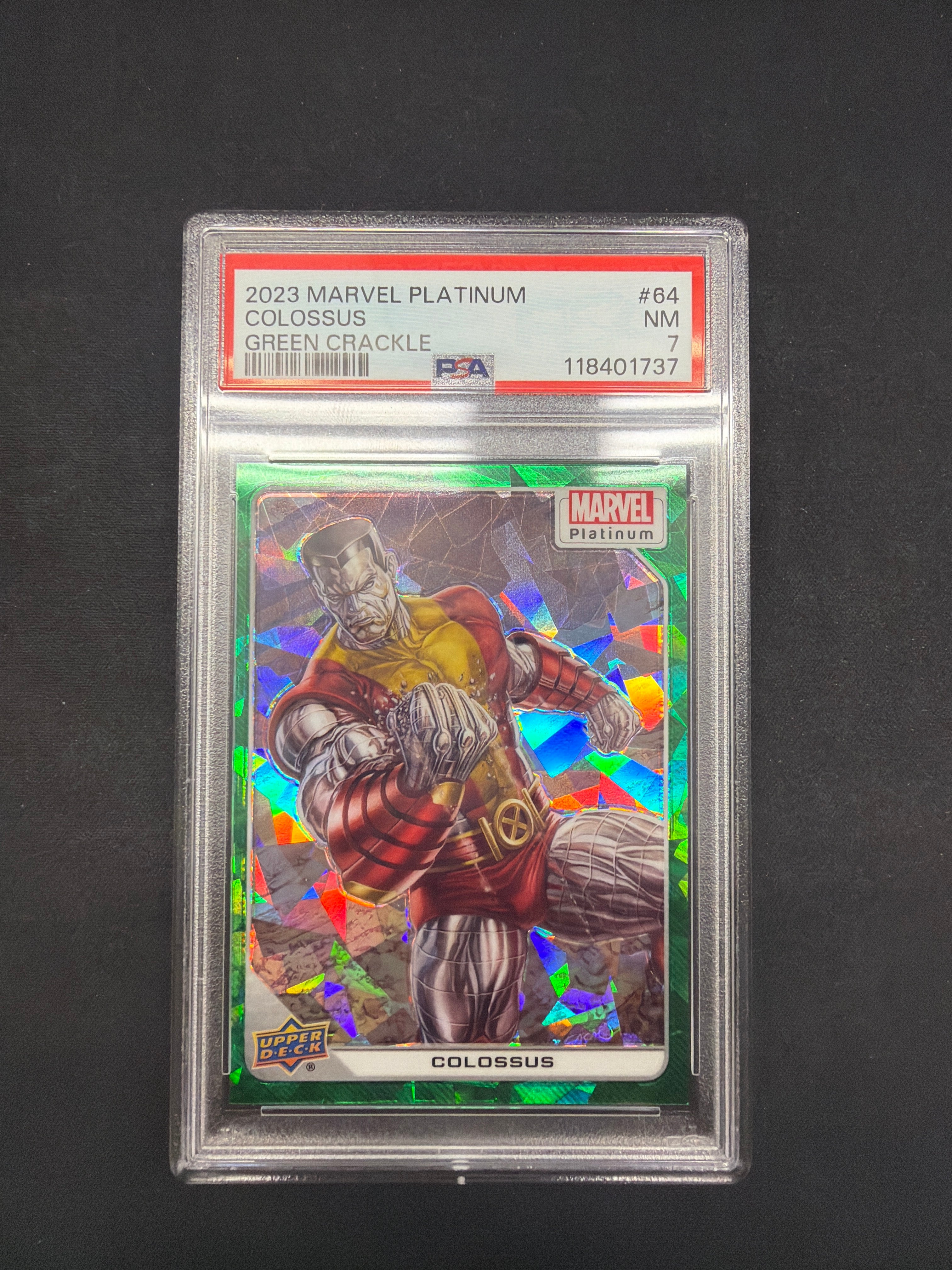 2023 Marvel Platinum Colossus Green Crackle PSA NM 7 /99