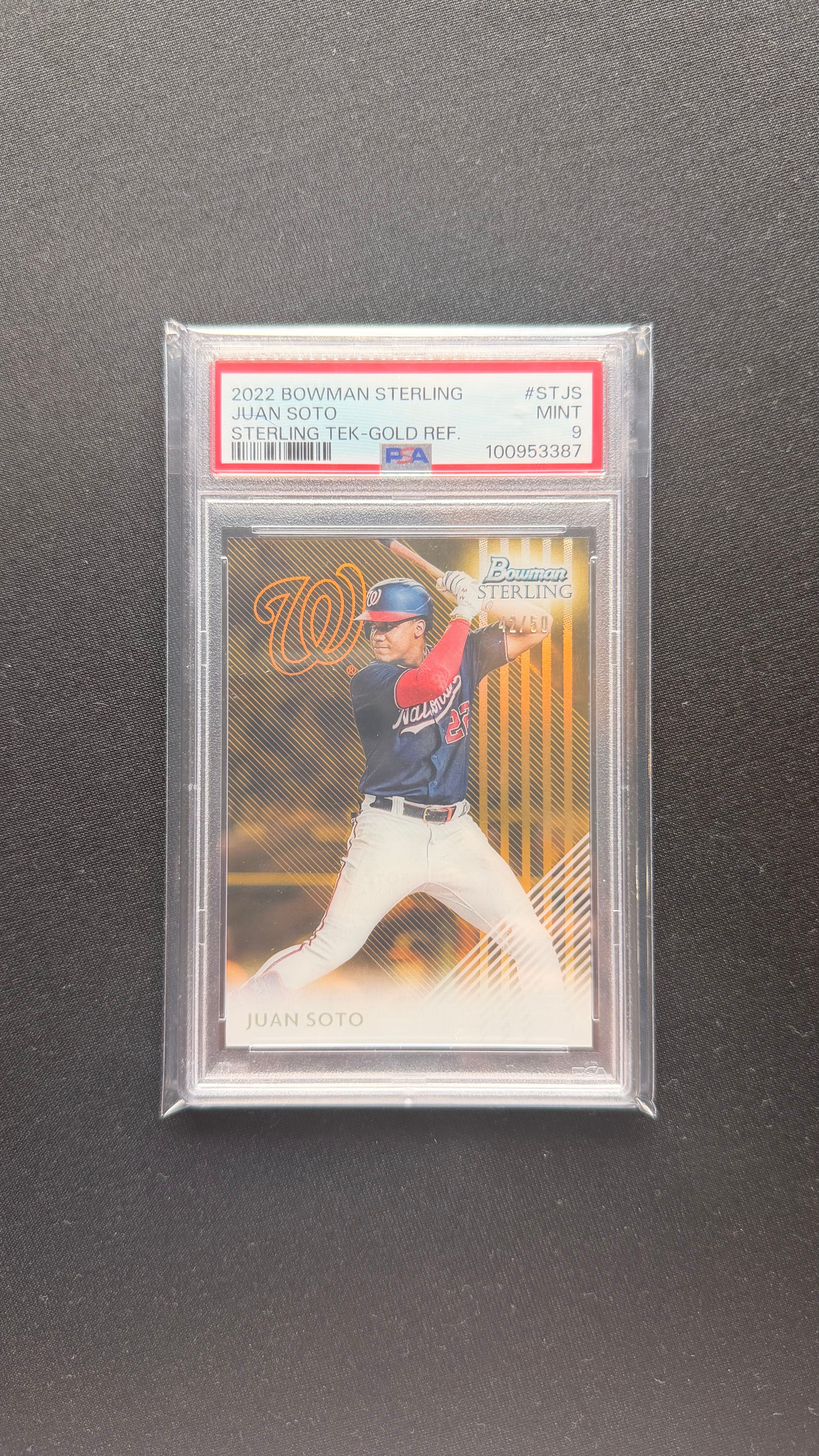 2022 Bowman Sterling Juan Soto Gold Refractor /50 PSA Mint 9