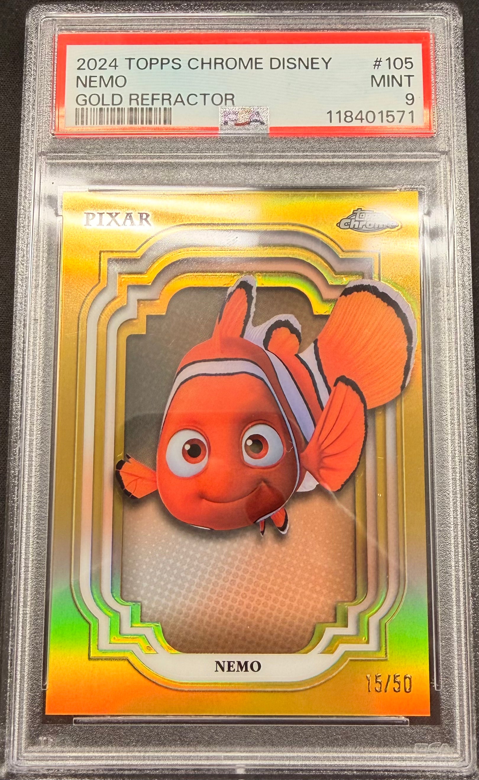 2024 Topps Chrome Disney Nemo Gold Refractor PSA Mint 9 /50